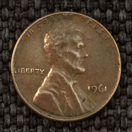 1961 P Lincoln penny, actual coin in picture, free shipping.