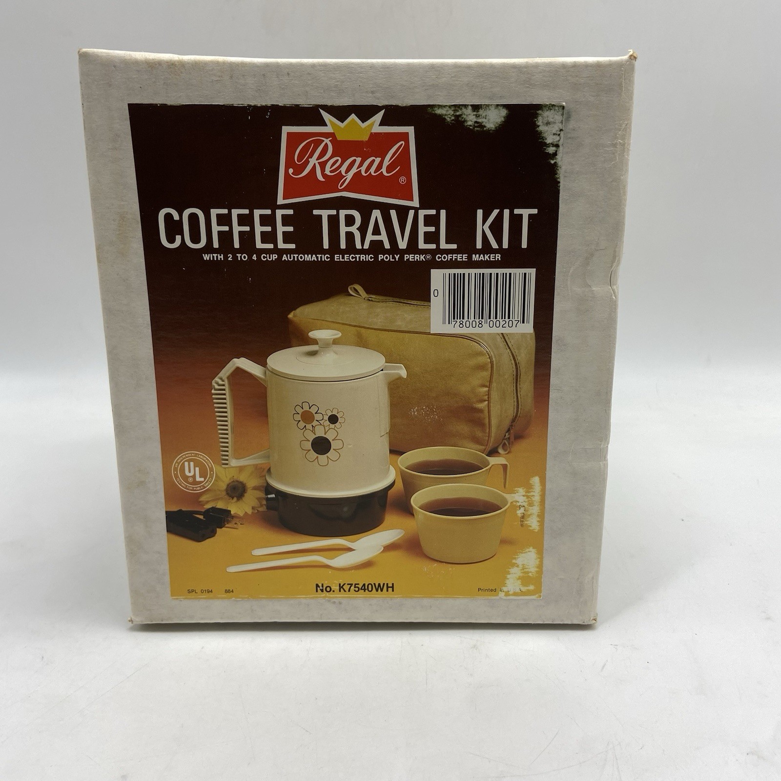 Vintage Regal Electric Travel Coffee Kit Set floral K7540 WH Unopened Box