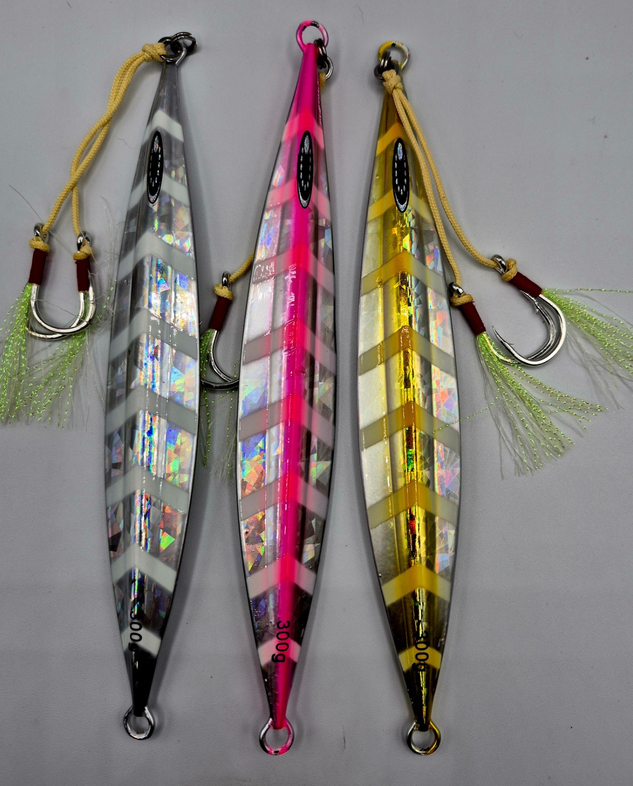 3 Pack: Any Sizes-Any Colors: Slow Pitch Jig, Jig, Deep Drop Jig, Glow Jig