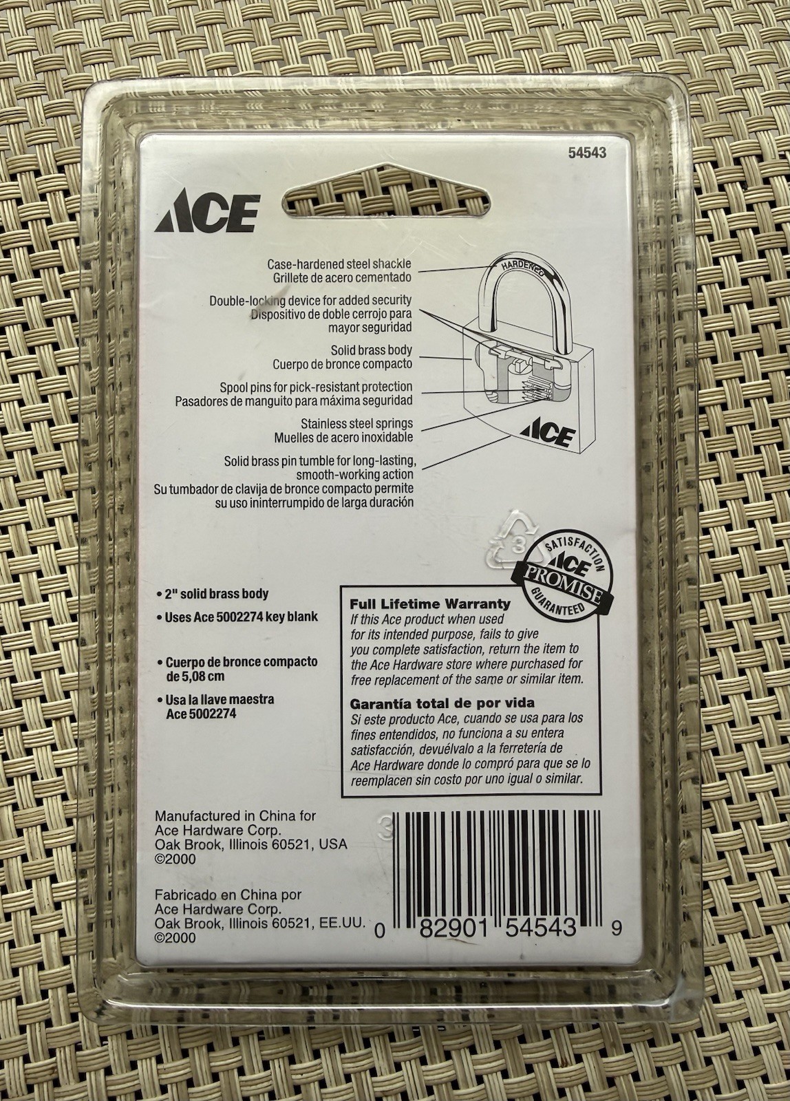 NEW Ace Hardware 2" Solid Brass Body High Security Lock Padlock #54543