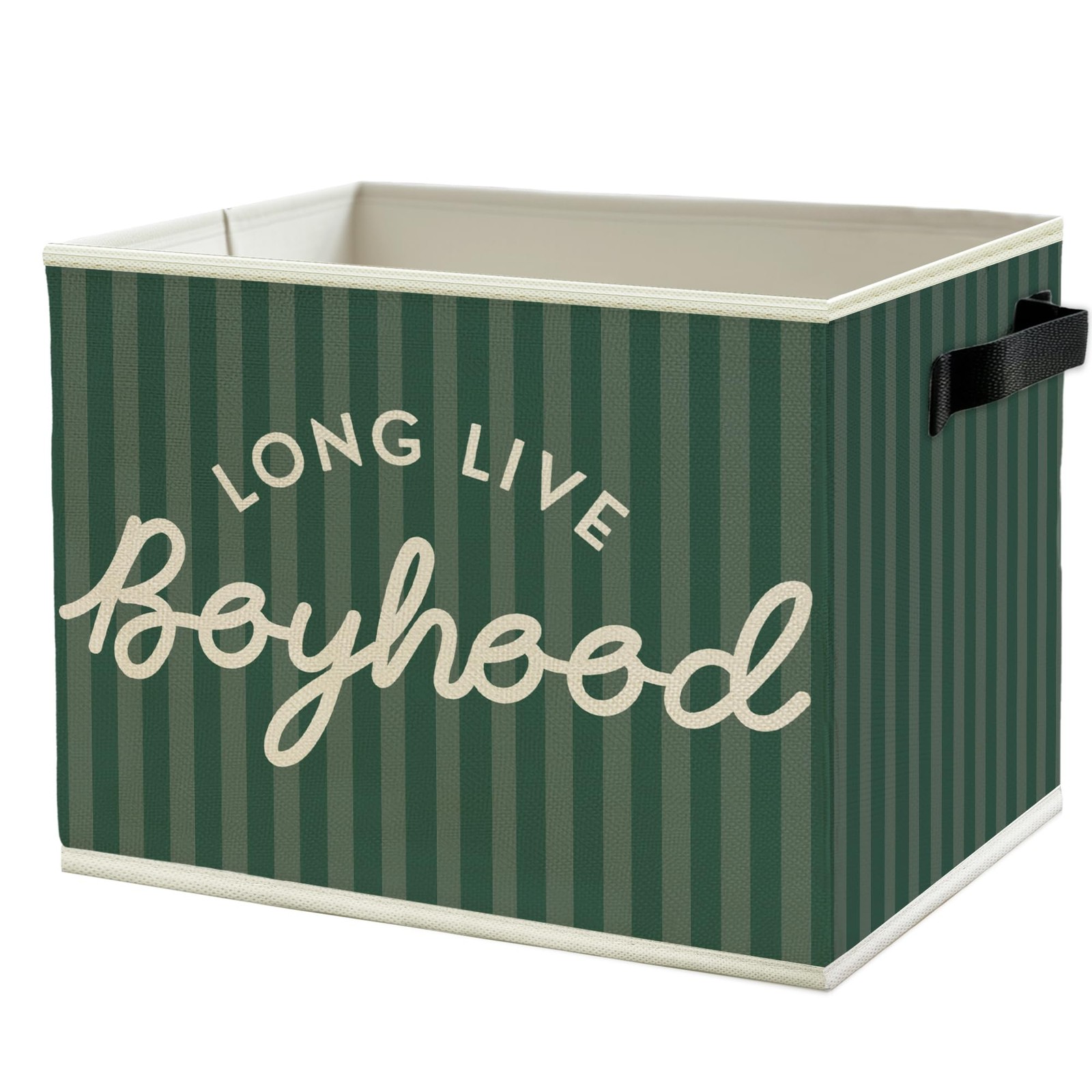 Long Live Boyhood Boys Storage Bins Box with Handles, Green Stripe Collapsibl...