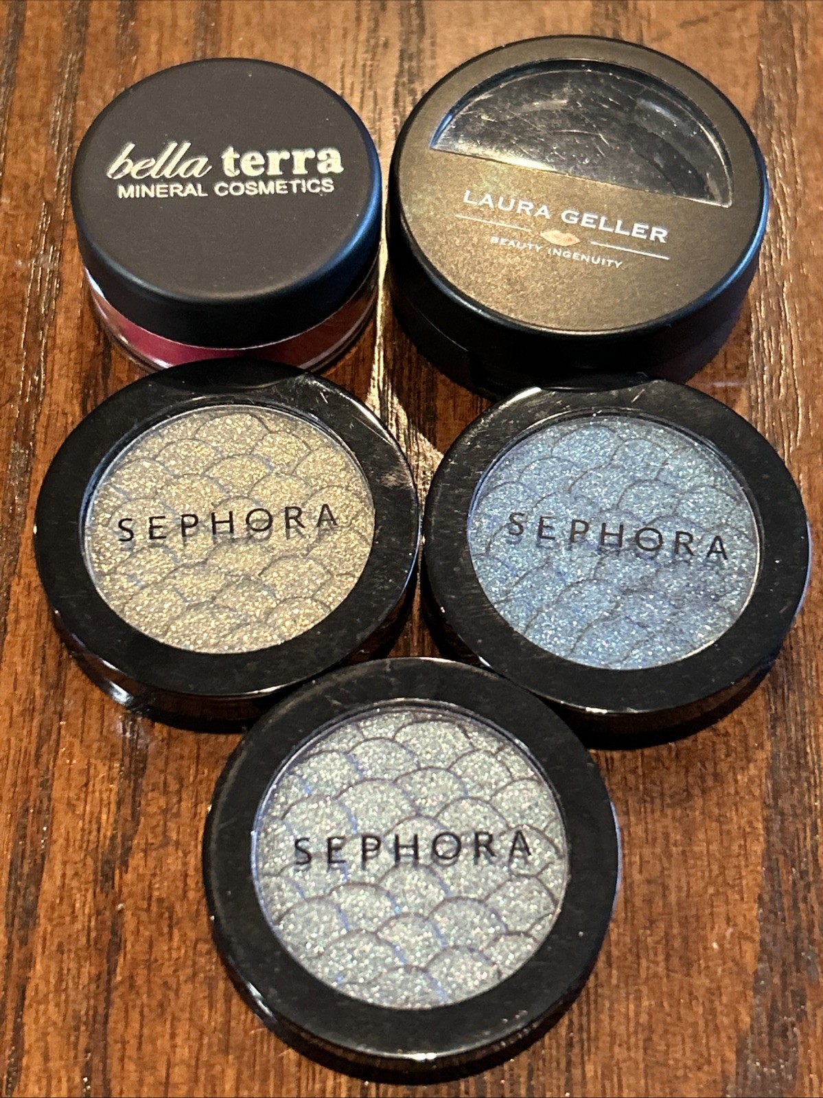Laura Geller SEPHORA Bella Terra LOT Eye Shadow Mineral Shimmer BLUE Gold Gray