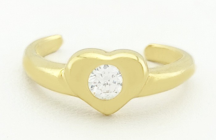 Lab Created WHITE SAPPHIRE HEART Adjustable TOE RING 14k Y Gold - NEW WITH TAG