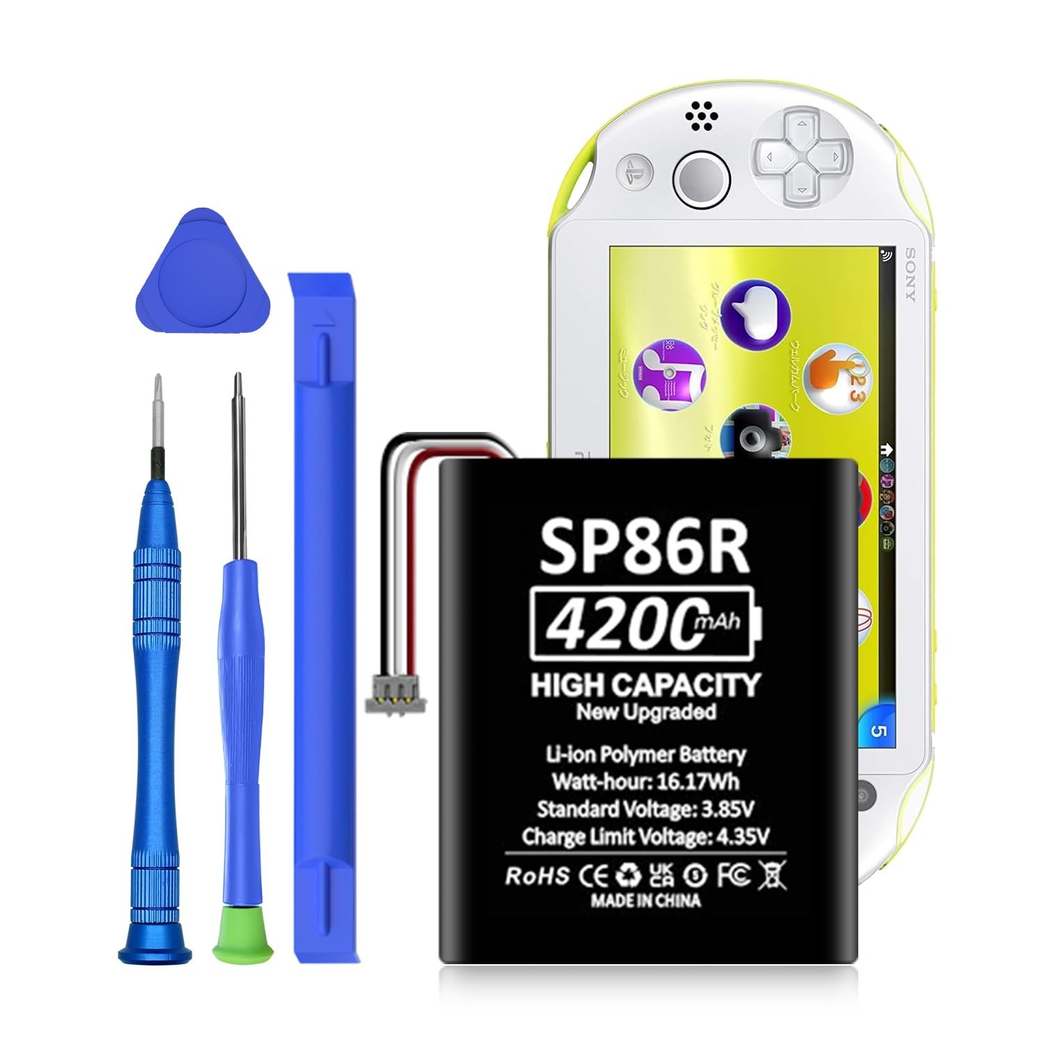 High Capacity 4200mAh Rechargeable Battery for PS Vita 2000, Repair Tool Kit Inc