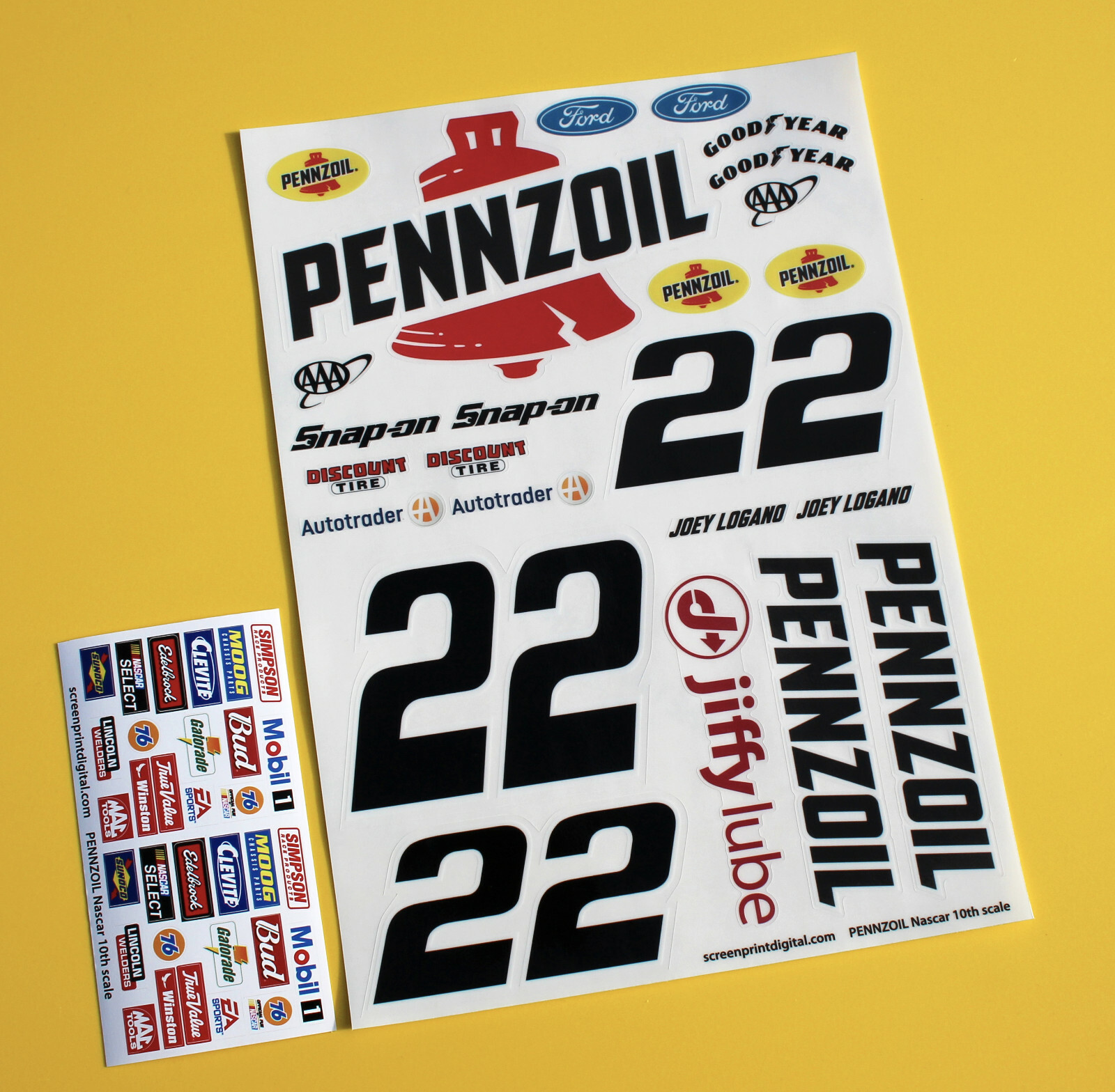 RC Nascar 10th scale 'PENNZOIL' car 22 Logano stickers decals