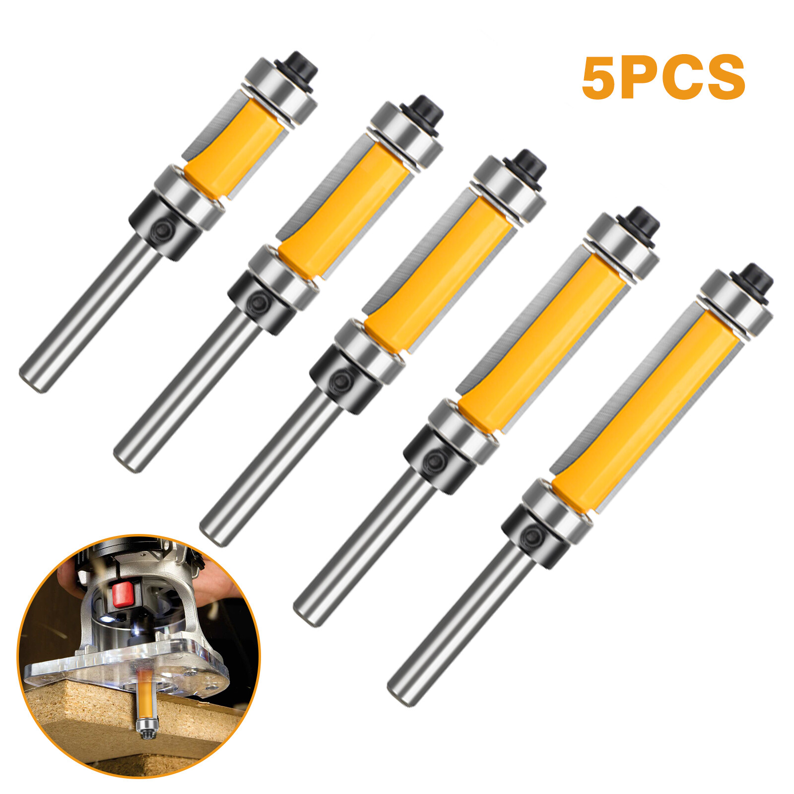 5x 1/4" Shank Flush Trim Top & Bottom Bearing Router Bit 1/2 1-1/2" Cut Diameter
