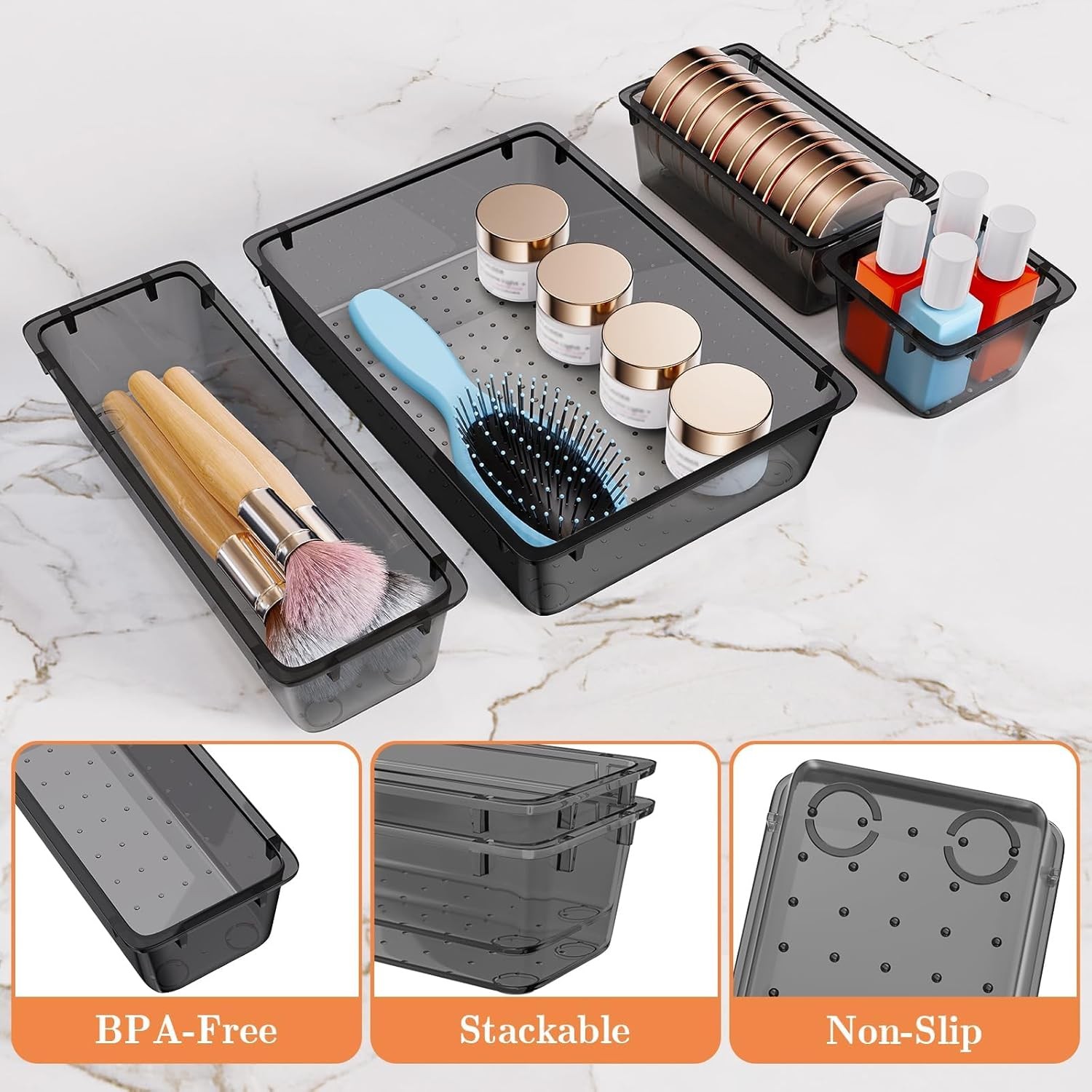 25 PCS Plastic Drawer Organizer Set, 4-Size Versatile Organizer Trays & storage