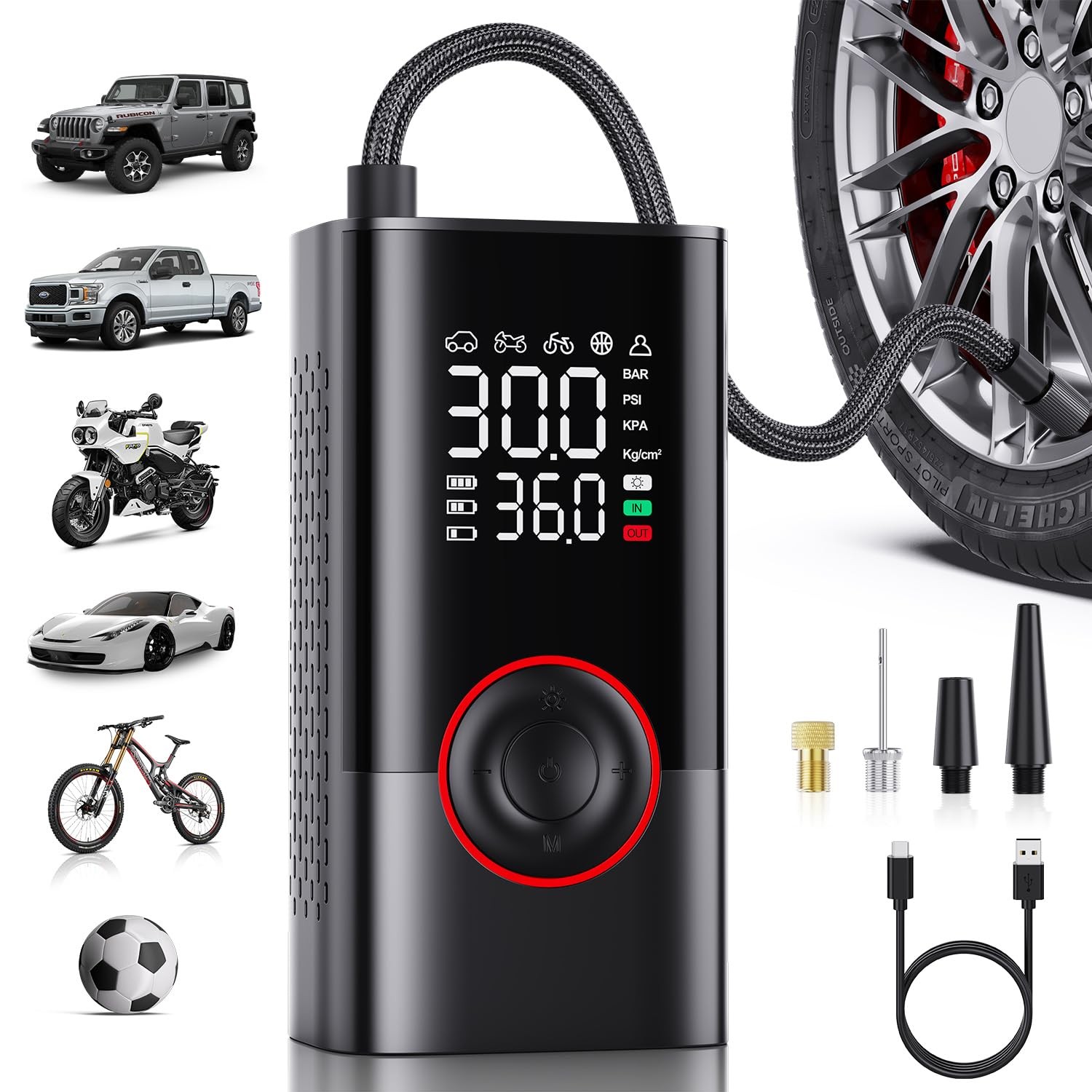 Tire Inflator Portable Air Compressor - Portable Cordless Mini Air Pump with ...