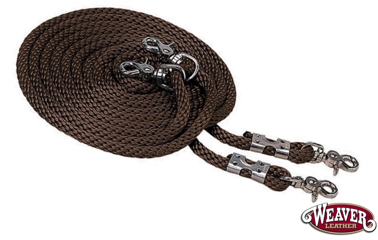 Draw Reins 1/2" Easy Care Brown Poly Rope w/Nickel Snaps by Weaver Leather