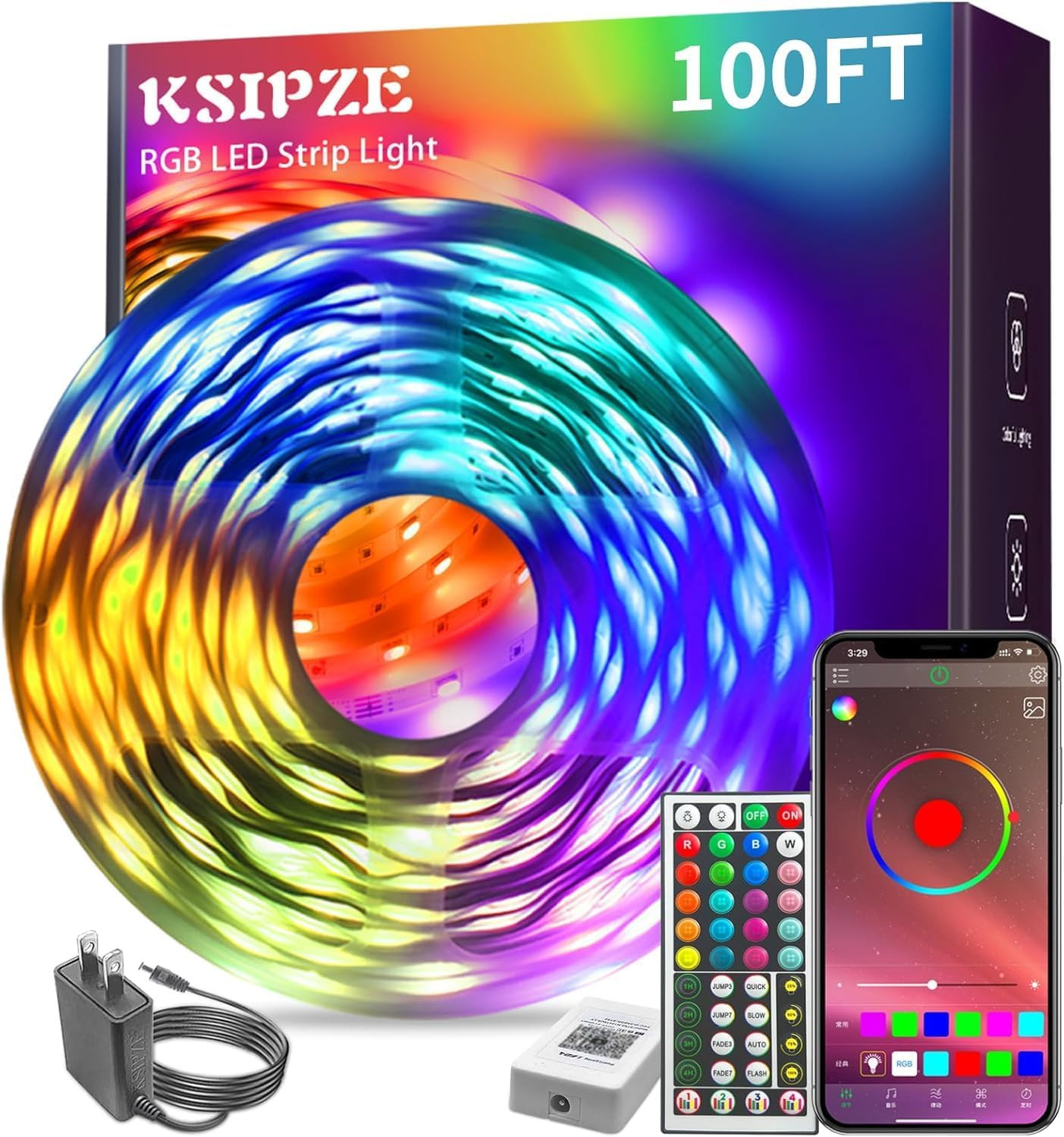 KSIPZE 100Ft Led Strip Lights RGB Music Sync Color Changing Led Lights