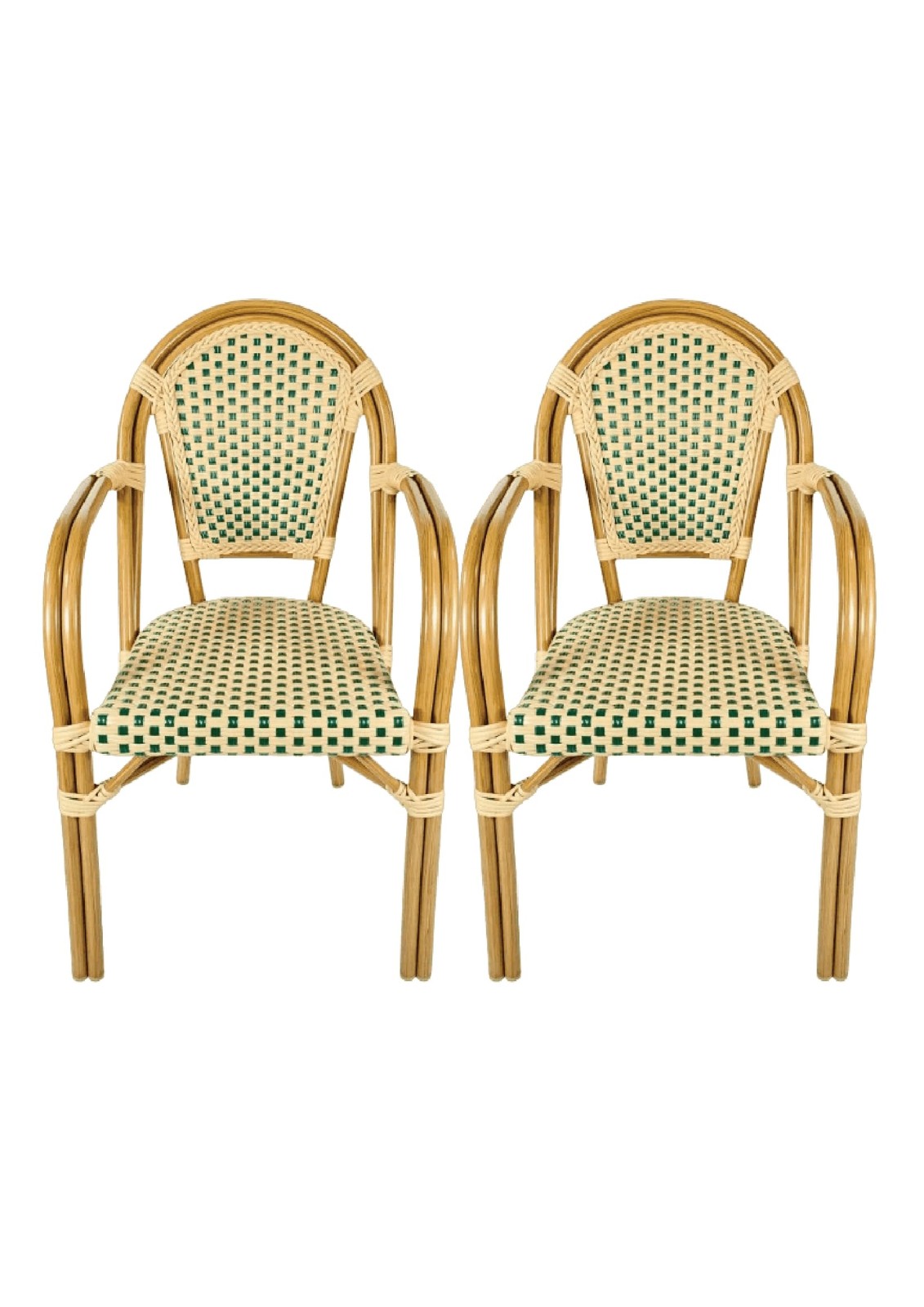 French Bistro Patio/Indoor Dining Chair 2 Pack, Beig/Green, CHIVARI - 2 CHAIRS