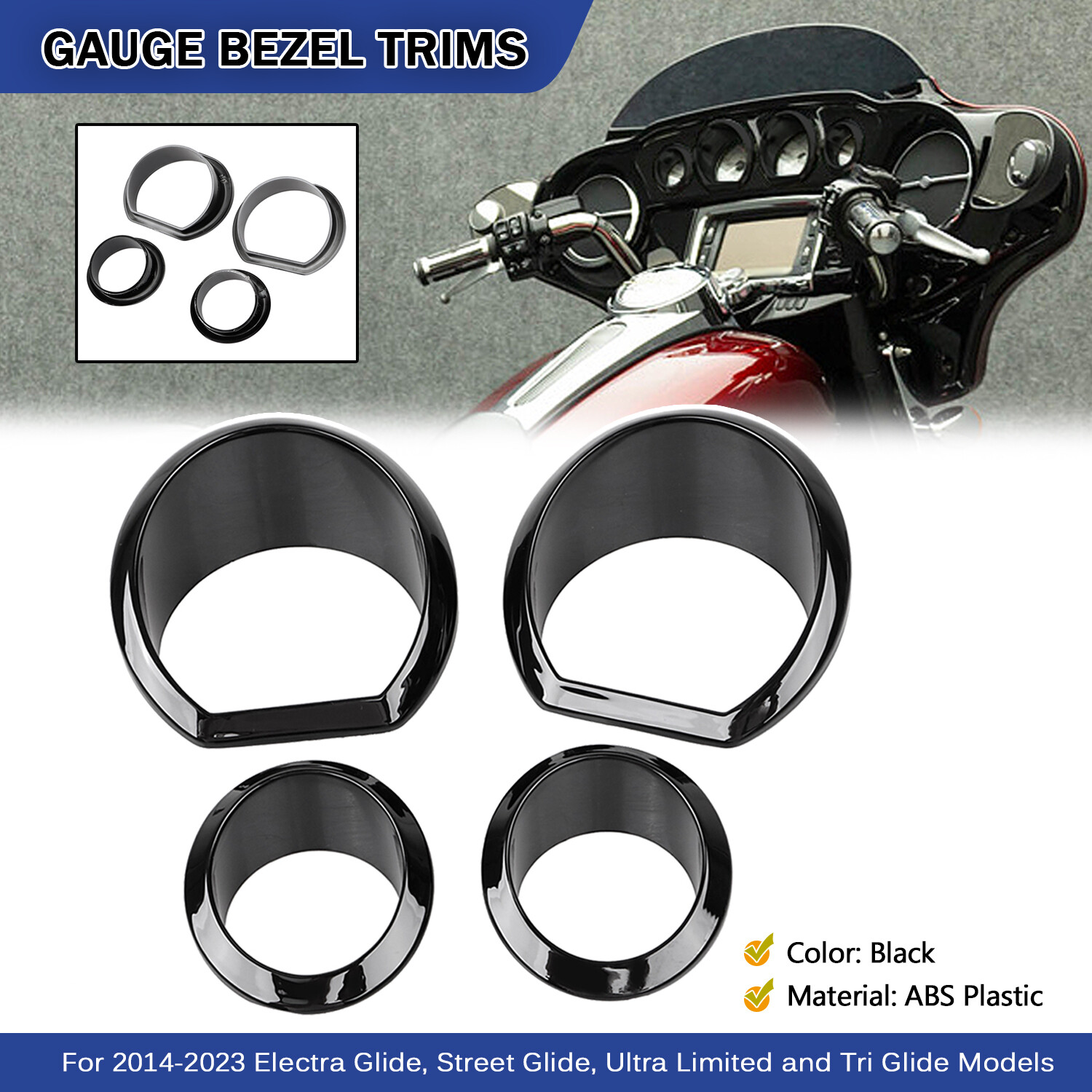 Black Gauge Bezel Trim Ring Fit For Harley Electra Glide FLHTCU FLHTK FLHX FLHXS