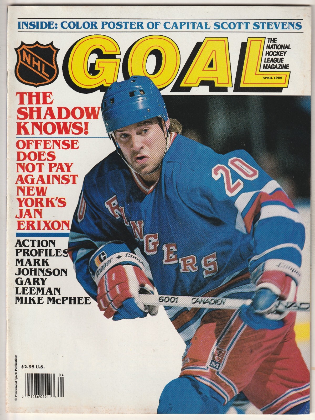April 1989 Goal Hockey Magazine---Jan Erixon w/ Scott Stevens Poster
