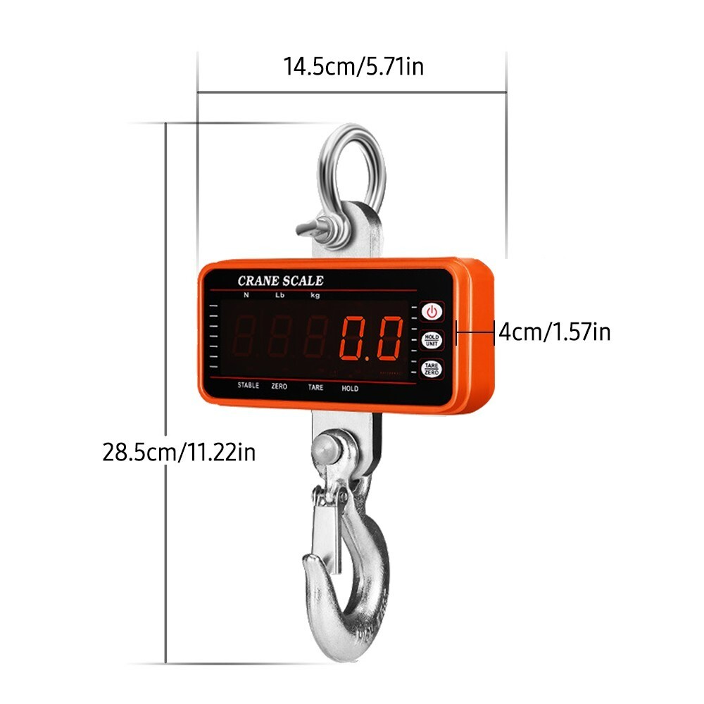 2200lbs/1000kgs Digital Hanging Scale Industrial Heavy Duty Crane Tare Function