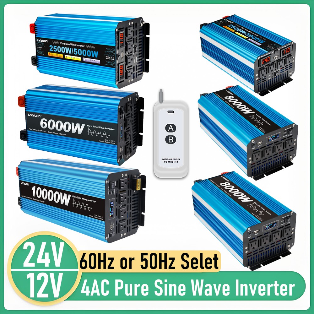 5000W/10000W Power Inverter 12V 24V to 110V Pure Sine Wave 2500W-4000W 50/60Hz