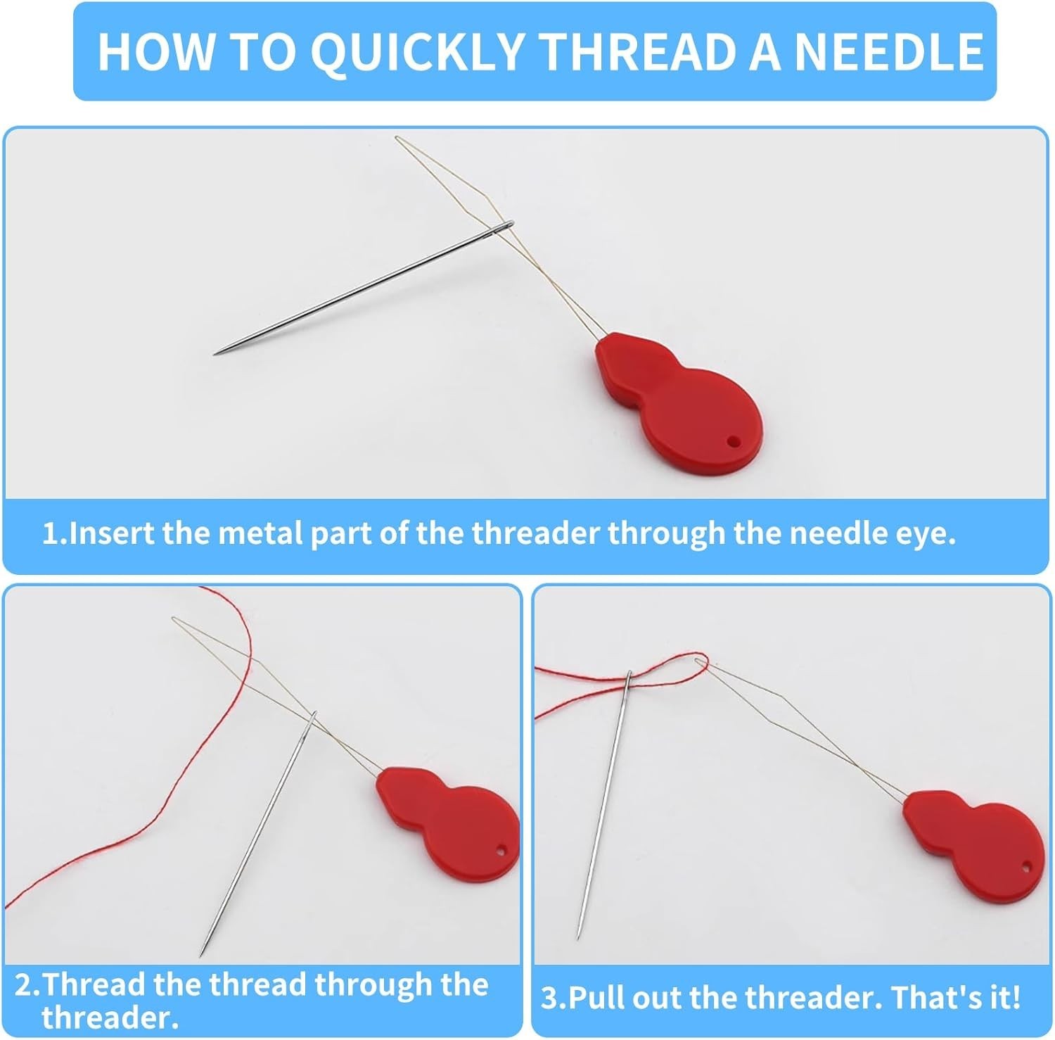 60 PCS Large Eye Hand Sewing Needles Set - 3 Sizes Leather Embroidery Thread ...