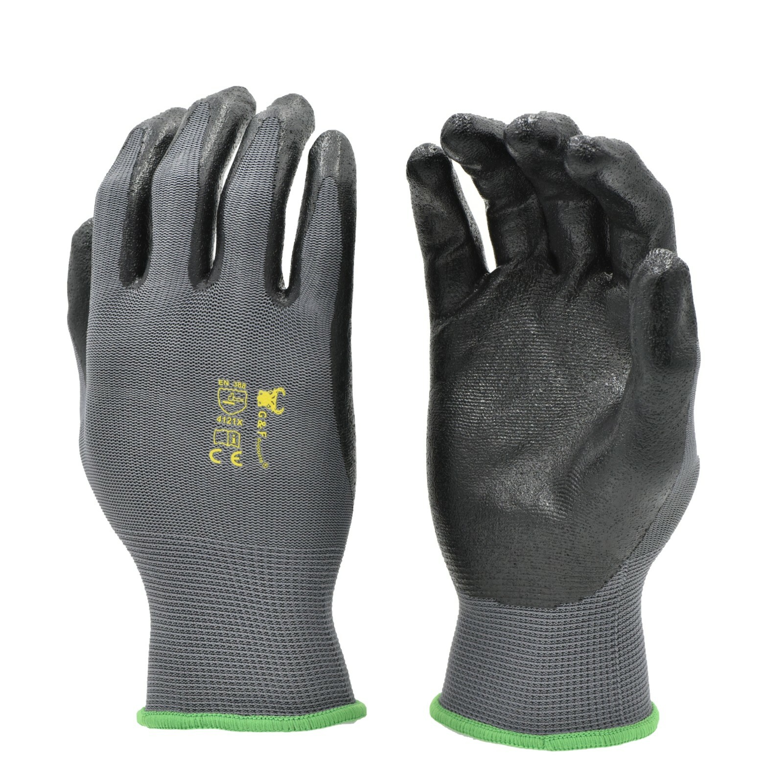 G & F 15196 Seamless Knit Nitrile Foam Coated Work Gloves, Black, 6 Pair Pack