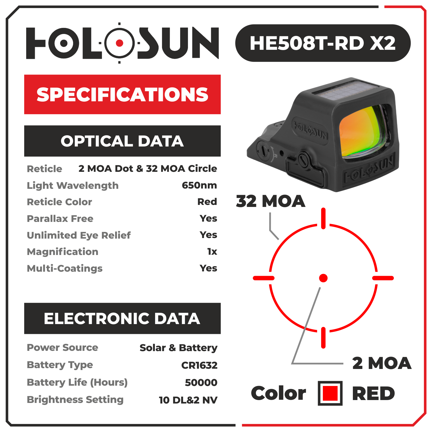 HOLOSUN Elite Red Dot Sight HE508T-RD X2