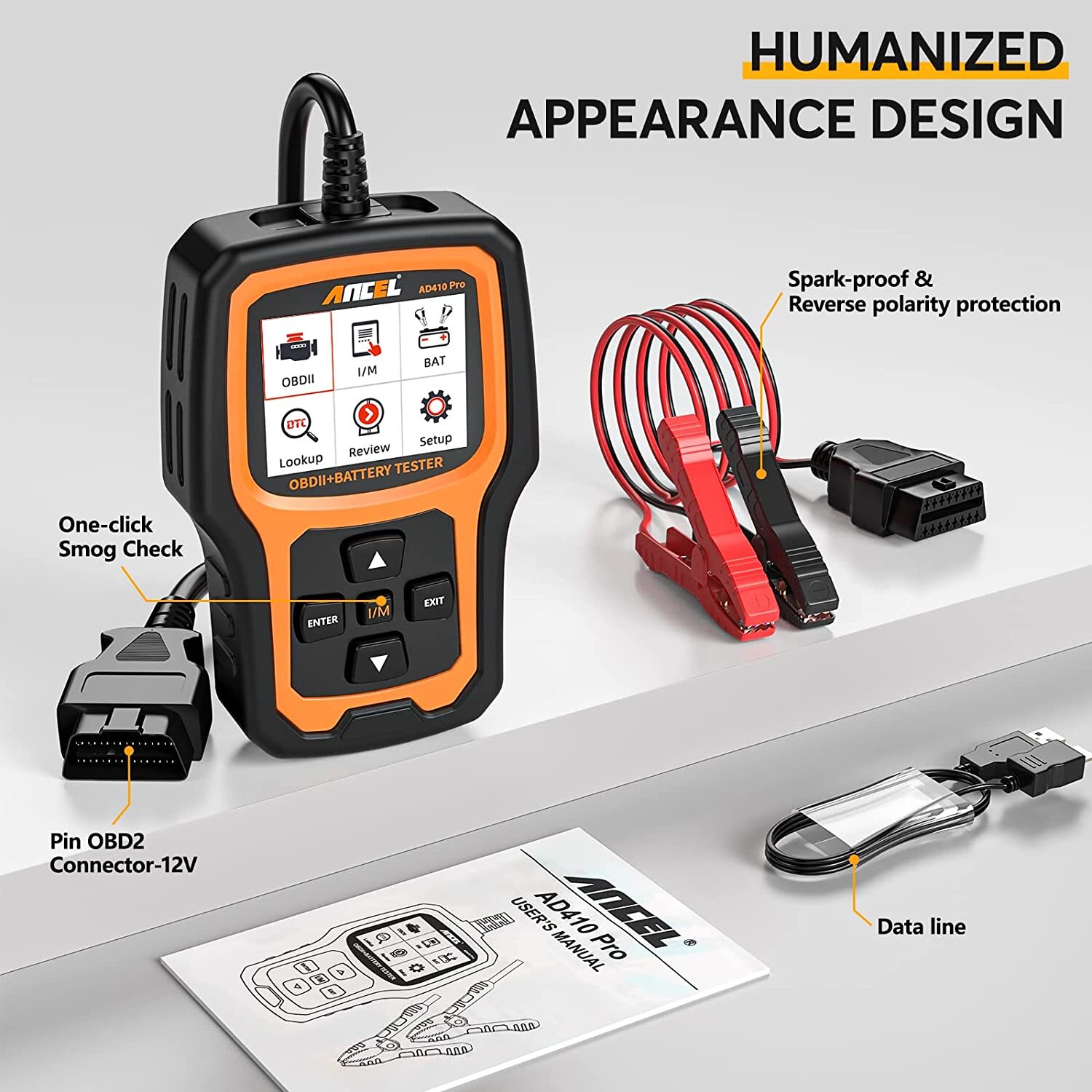 ANCEL AD410 PRO 12V Battery Tester & Car Code Reader OBD2 Engine Diagnostic Tool
