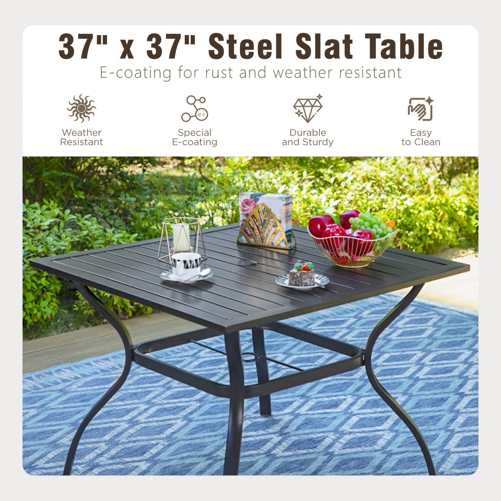 5 Piece Patio Table Chairs Set Outdoor Dining Set High Back Armchair Metal Table