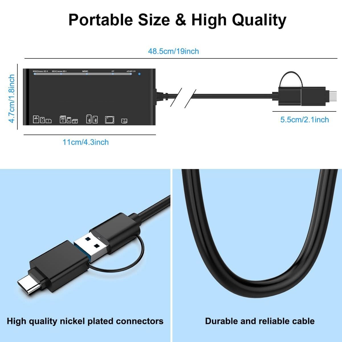 7-in-1 USB C Card Reader with USB 3.0 Adapter or SD/Micro SD/CF for MacBook, PC