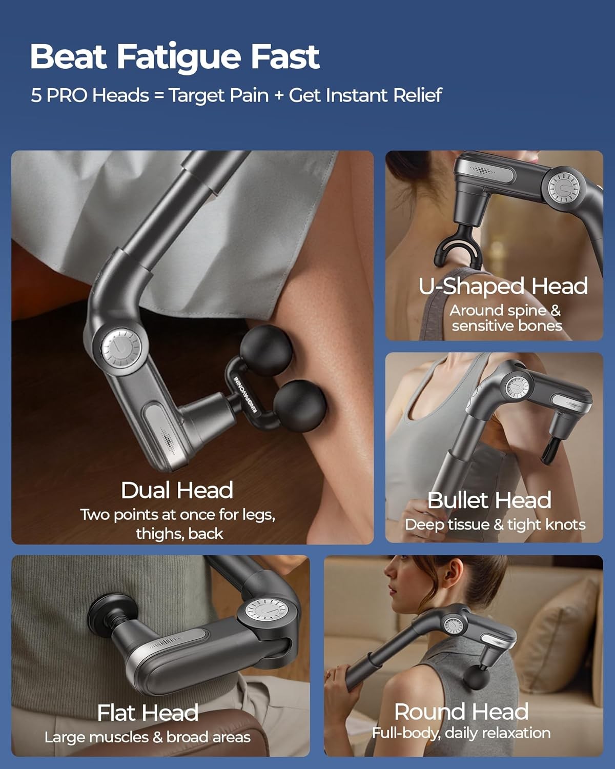 Foldable Massage Gun with Dual-Ball Head, Adjustable Head & Extendable Handle,