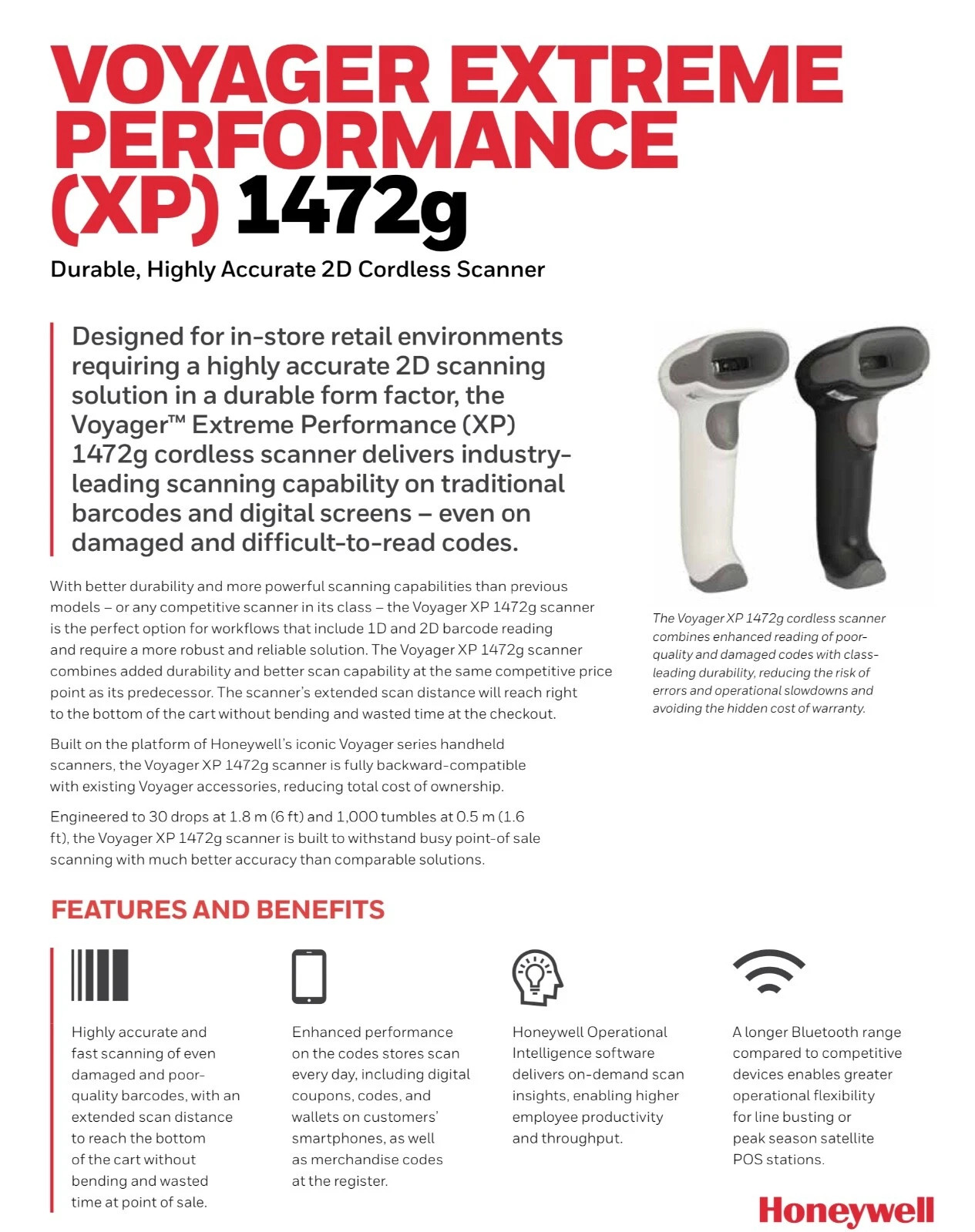 Honeywell Voyager Extreme Performance XP 1472g Wireless Barcode Scanner