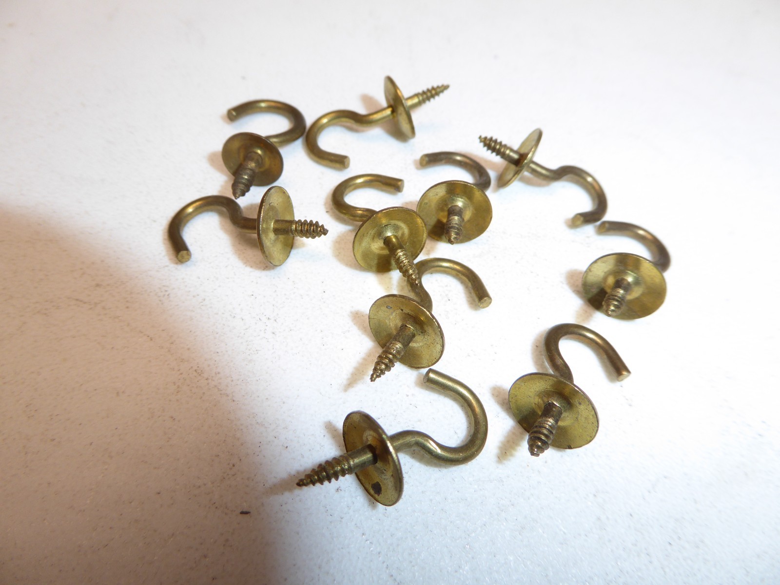 10 Vintage 5/8" Cup Hooks Solid Brass  Made in USA NEW!