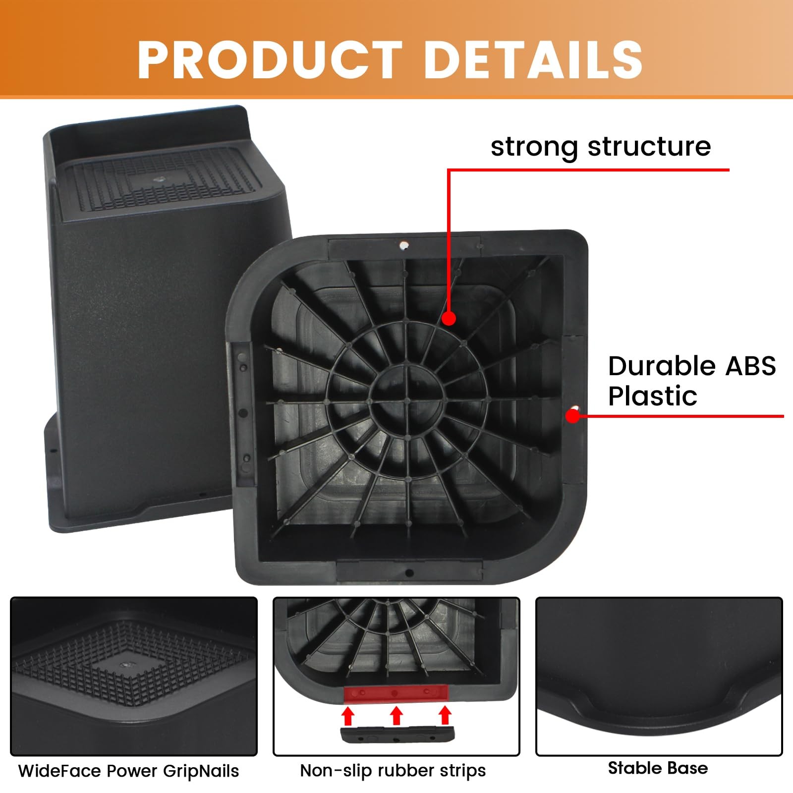 4 Pack 2-Inch Black Heavy Duty L-Shaped Furniture Risers Bed Lifts Blocks