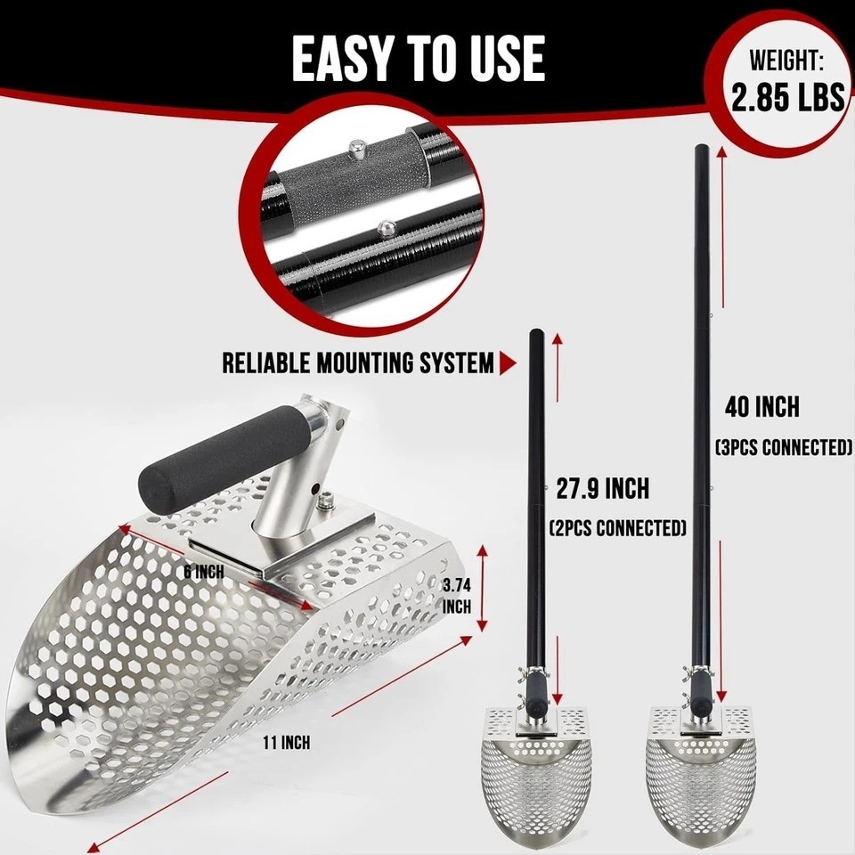 Sand Scoop for Metal Detecting, Metal Detector Scoop with Long Fiberglass Handle