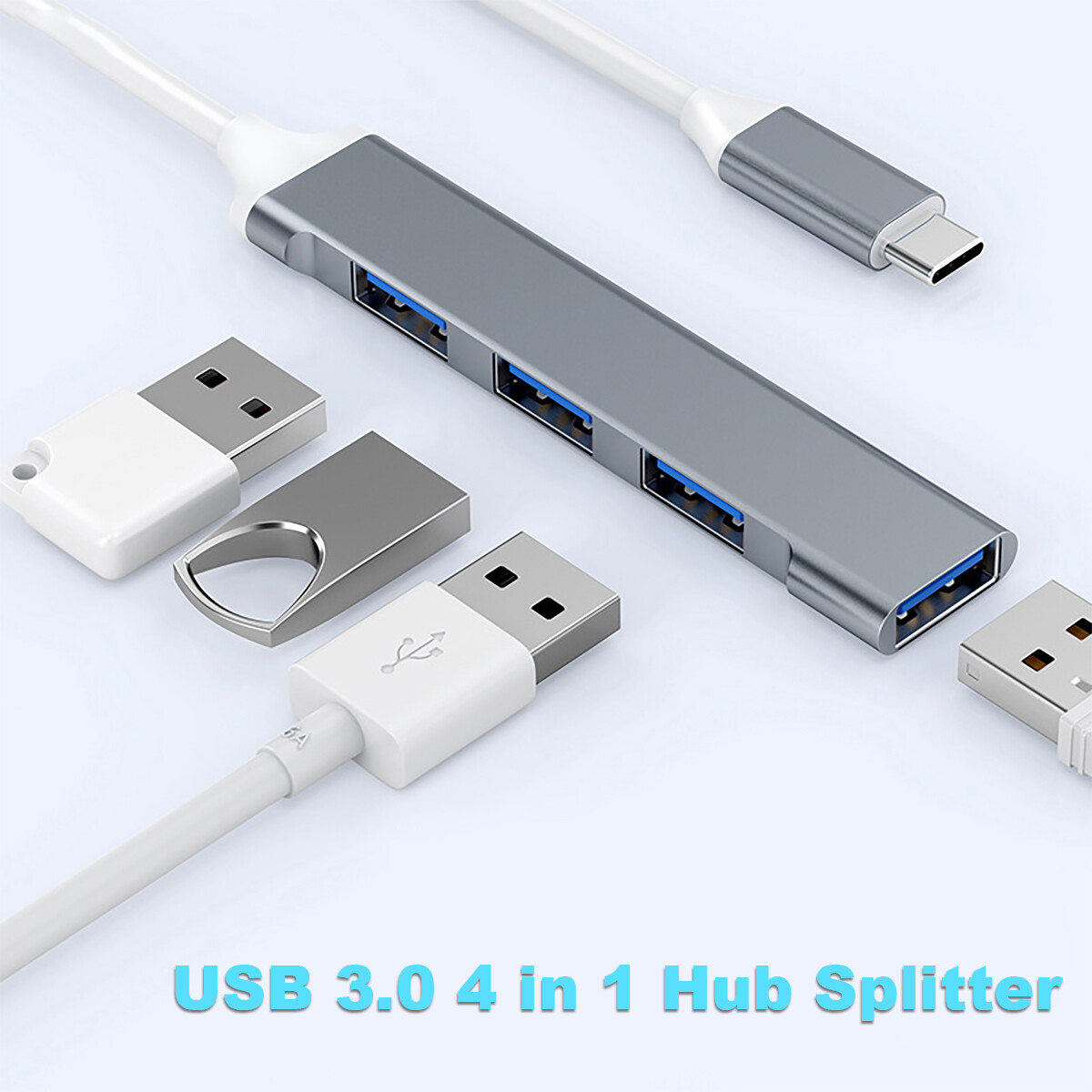 4-Port USB-C to USB 3.0 Hub | Aluminum Alloy Adapter for MacBook/PC/iPad/Phone