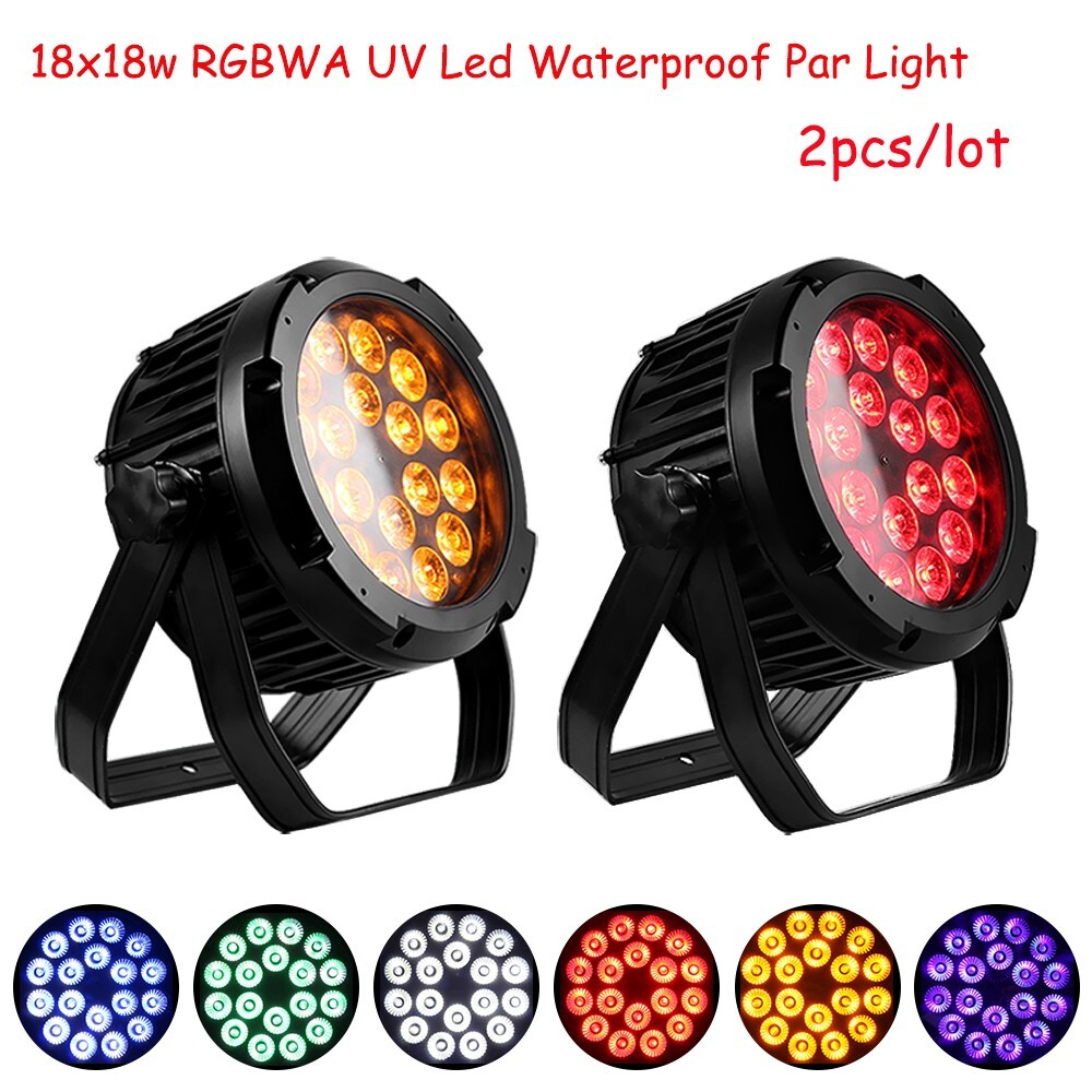 US Stock 2pcs Waterproof 18X18W RGBWA UV 6IN1 LED Par Light IP65 Church Stage