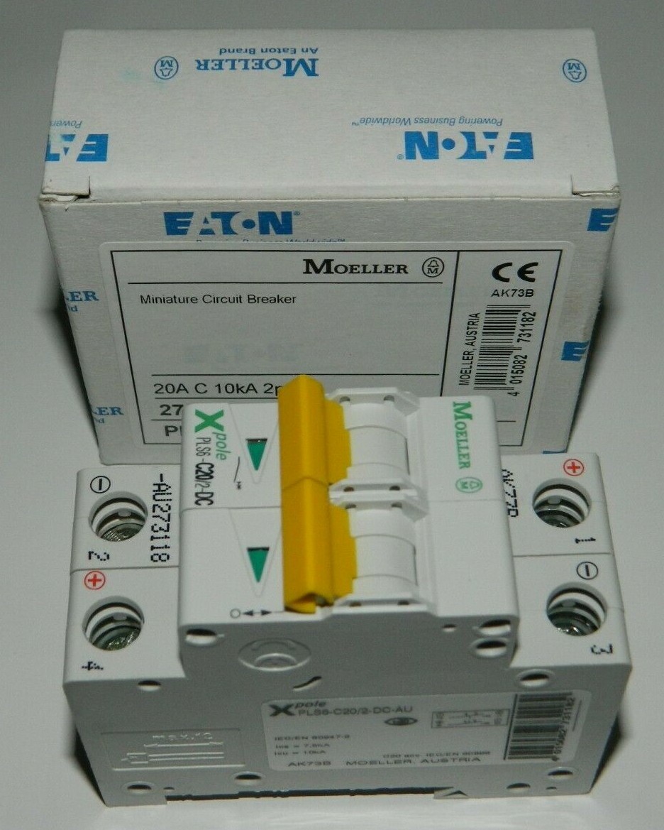 NEW Eaton Moeller DC 10kA 2P 2 Pole Breaker Solar Isolator PLS6-C20/2-DC-AU