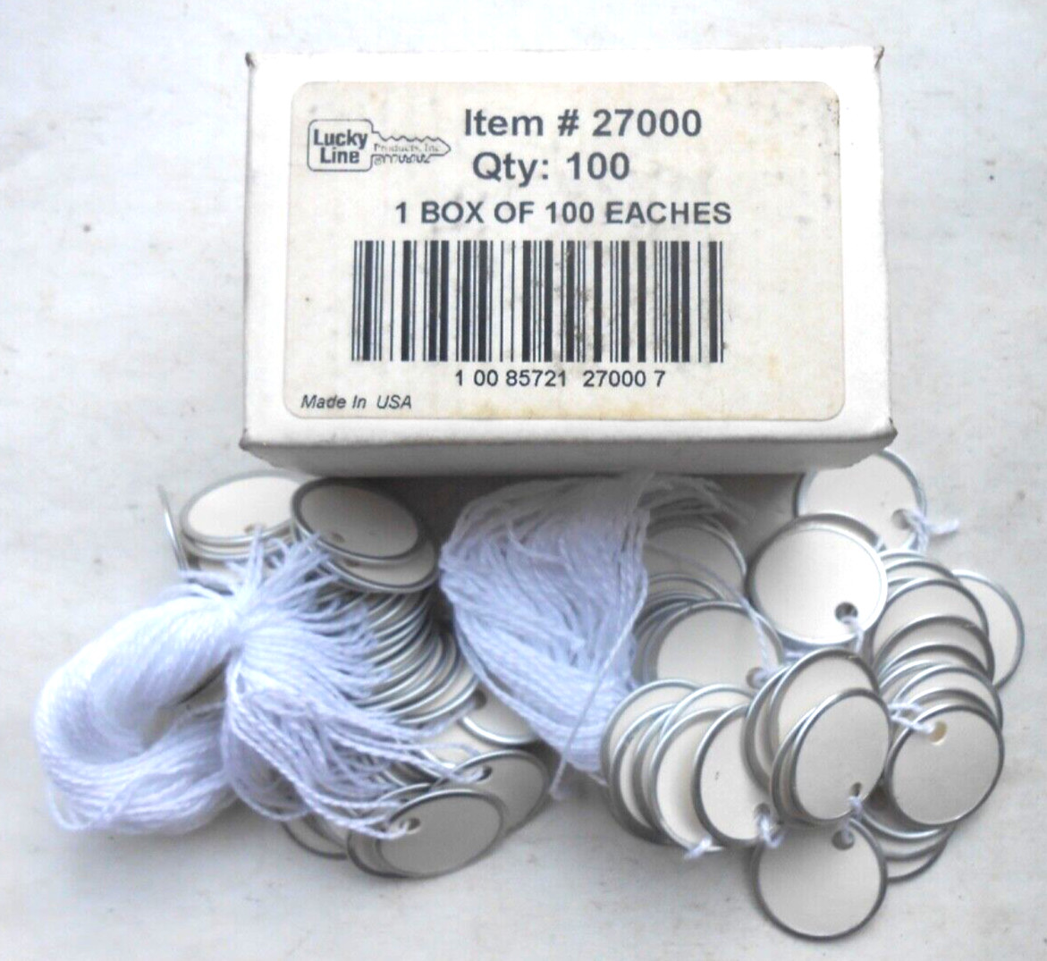 100  Lucky Line 15/16" Paper Tags with String - 27000 Made in USA