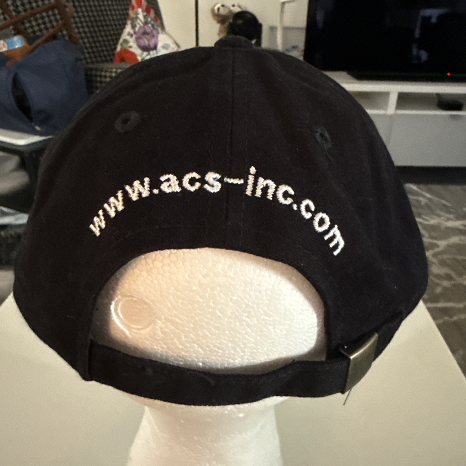 ACS in White Logo Red White on Black Hat Cap Strap Buckle OSFA