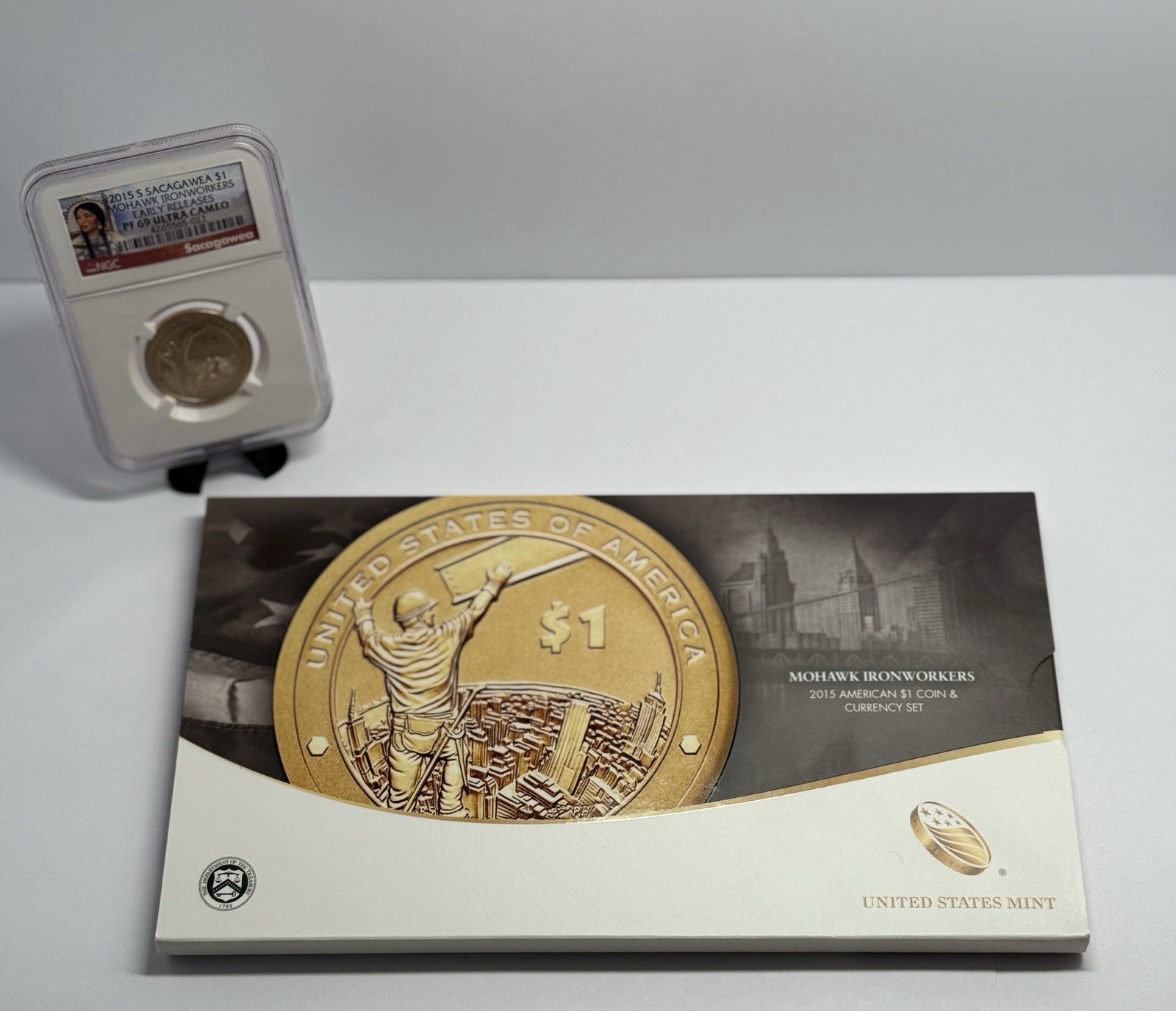 2015 American Mohawk Ironworkers $1 Coin And Currency Set W/ NGC Graded PF69