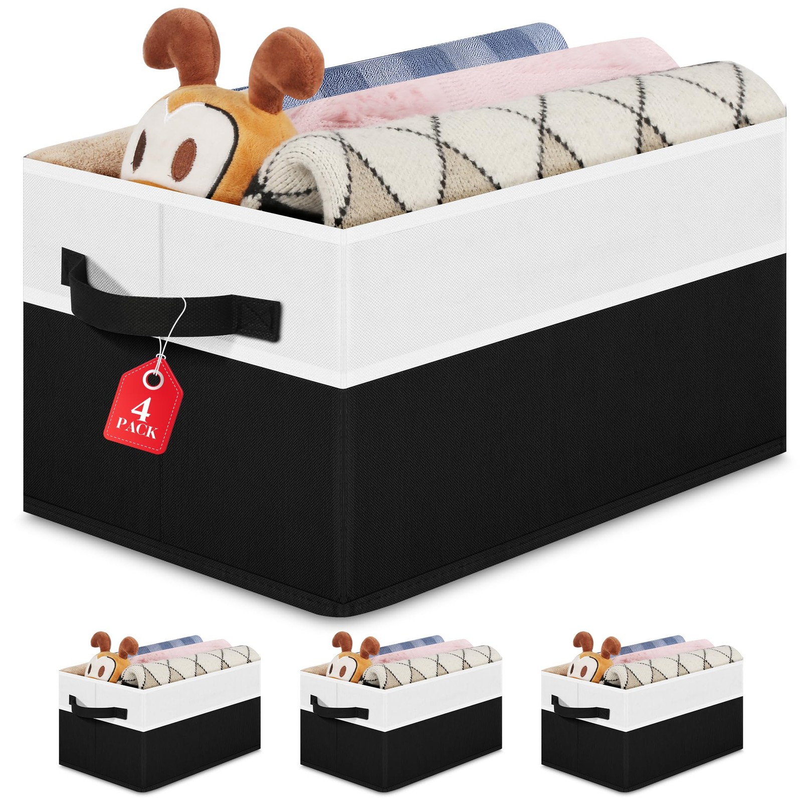 Large Shelf Storage Bins [4 Pack],Decorative Collapsible Storage Basket,Fabri...