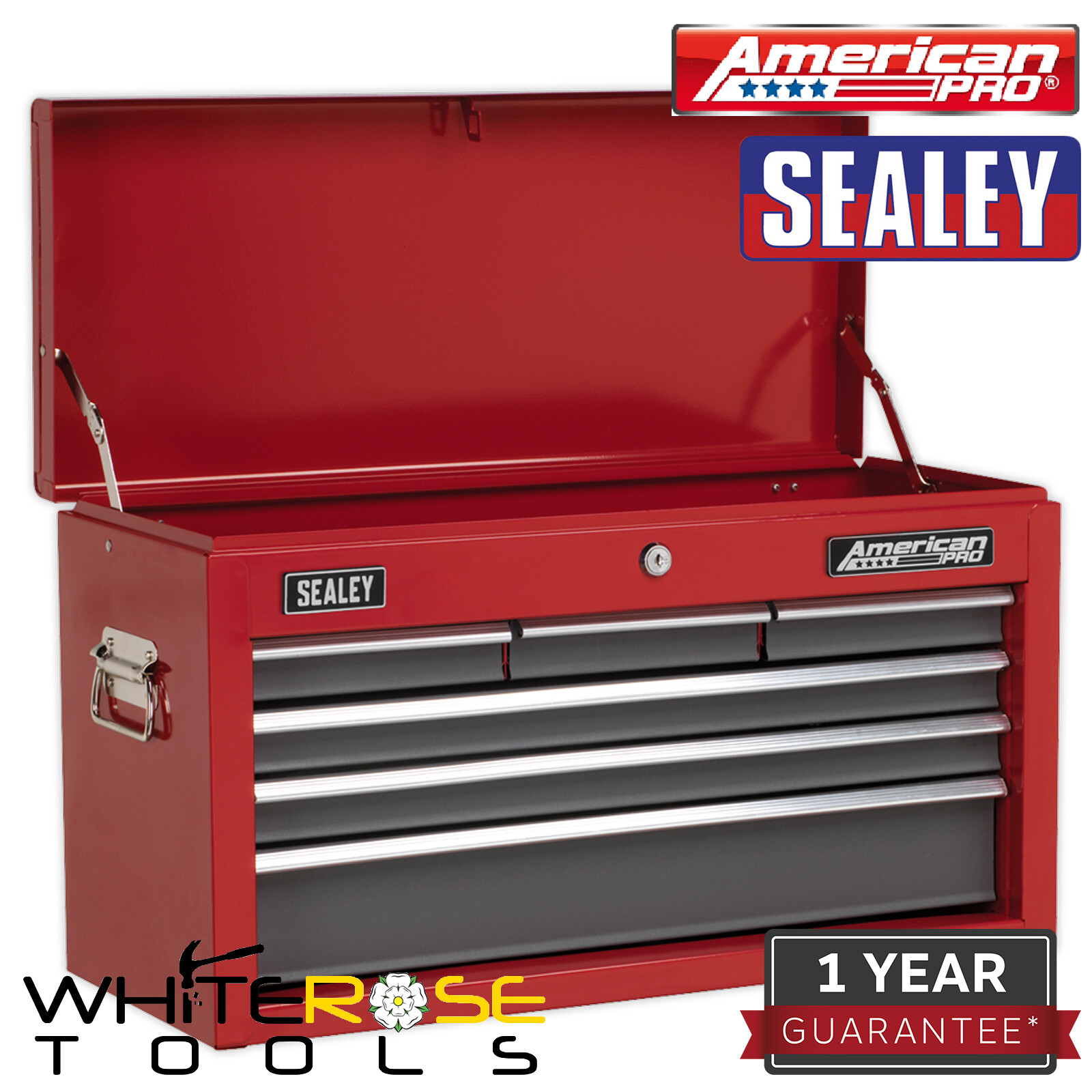 Sealey American Pro Topchest 6 Drawer with Ball-Bearing Slides - Red/Grey