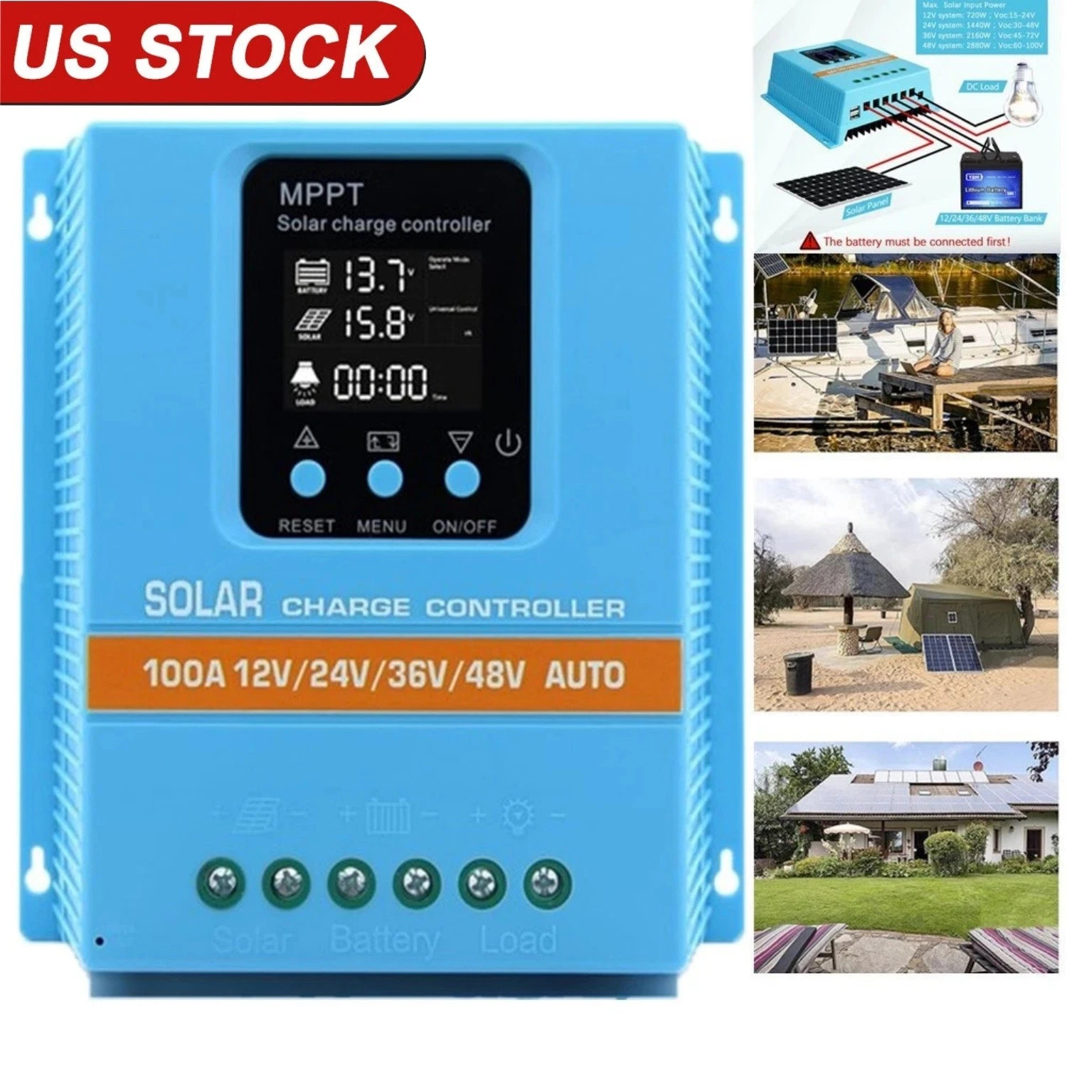 4800W 100A MPPT Solar Charge Controller 12V/24V/36V/48V Battery PV Regulator NEW