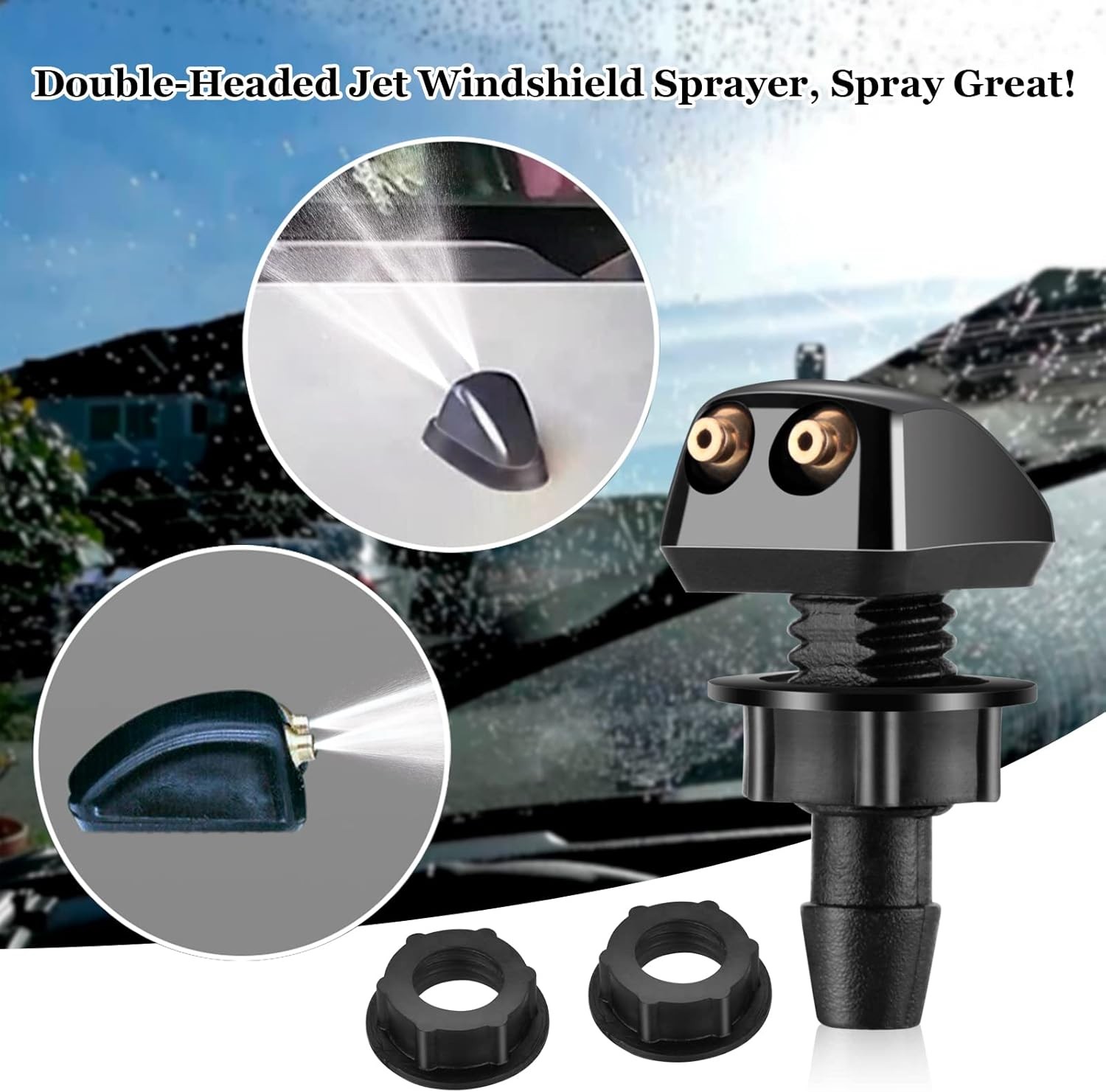 2PCS Front Windshield Washer Nozzles, Windshield Wiper Sprayer Nozzle Jet Kit, F