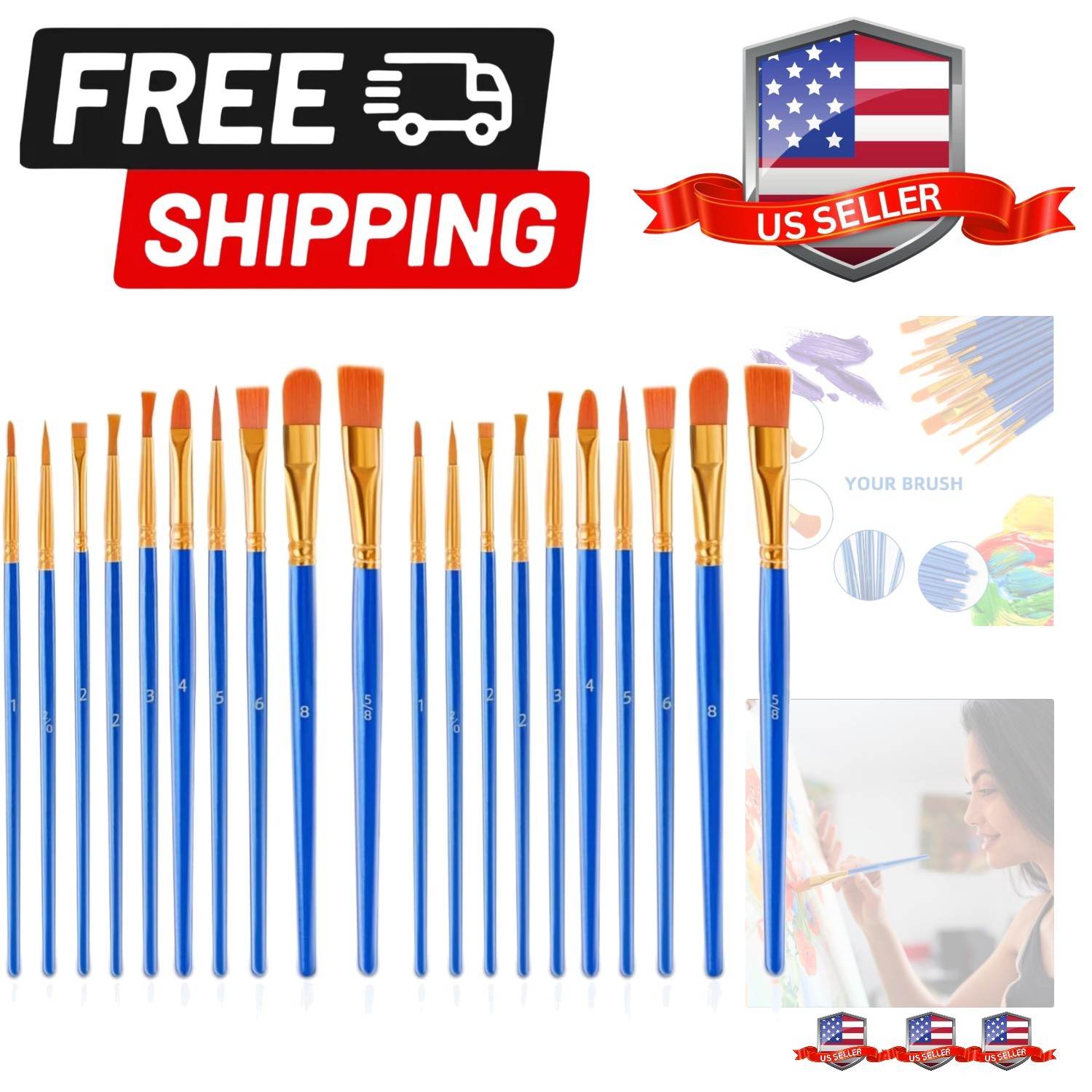 20 Pcs Paint Brushes Painting Brush for Acrylic Oil Watercolor Flat and Round...