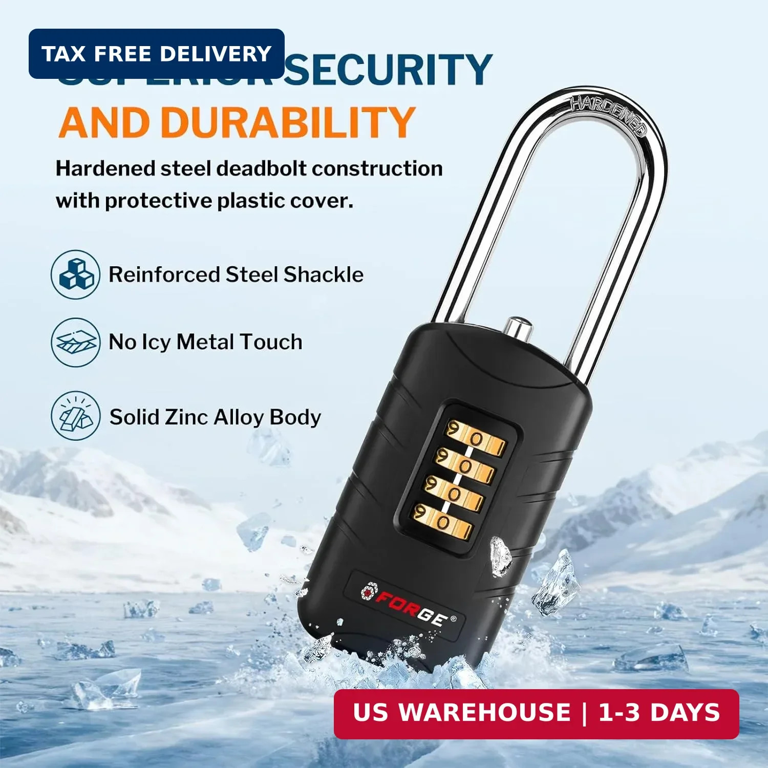 Forge 4-Digit Combination Padlock with Backup Keys, Recover Forgotten Code, Wate