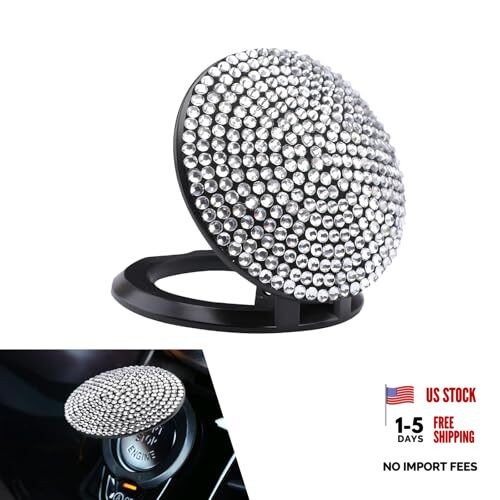Bling Car Push to Start Button Cover, Crystal Rhinestone Engine 1 PCS White