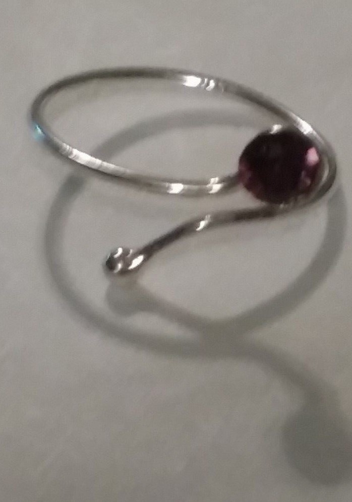 Sterling Silver 925 Toe Ring Wraparound Purple Crystal Adjustable