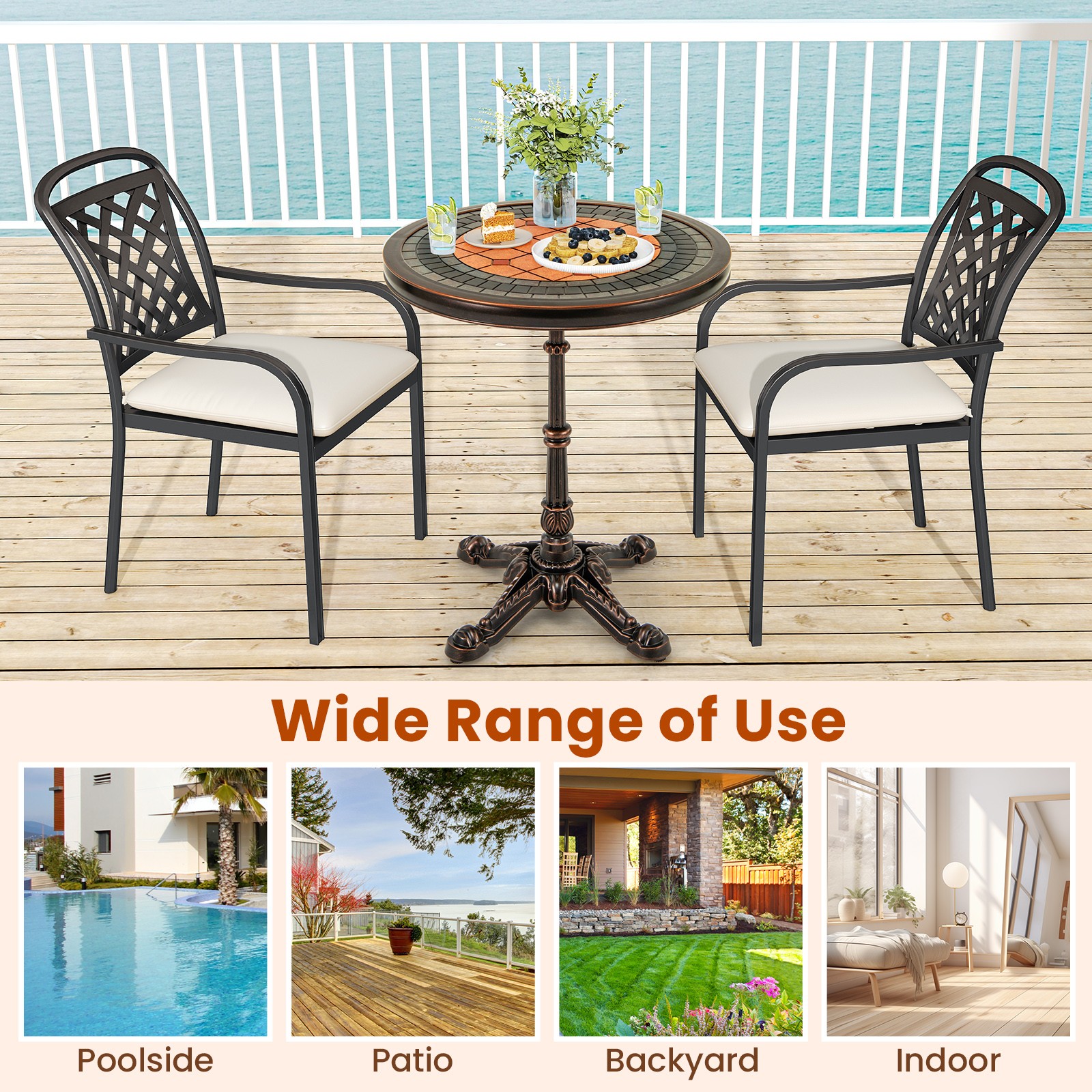 32" Patio Dining Table w/ 1.6" Umbrella Hole & Lid DPC Tabletop for Backyard