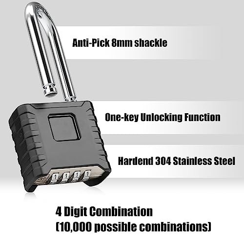 2 Pack Heavy Duty 2.3in Long Shackle Combination Padlocks - High Security for Gy