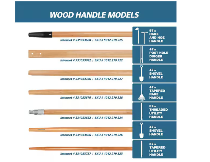47 In. Tapered Rake Handle with 0.91 In. Diameter