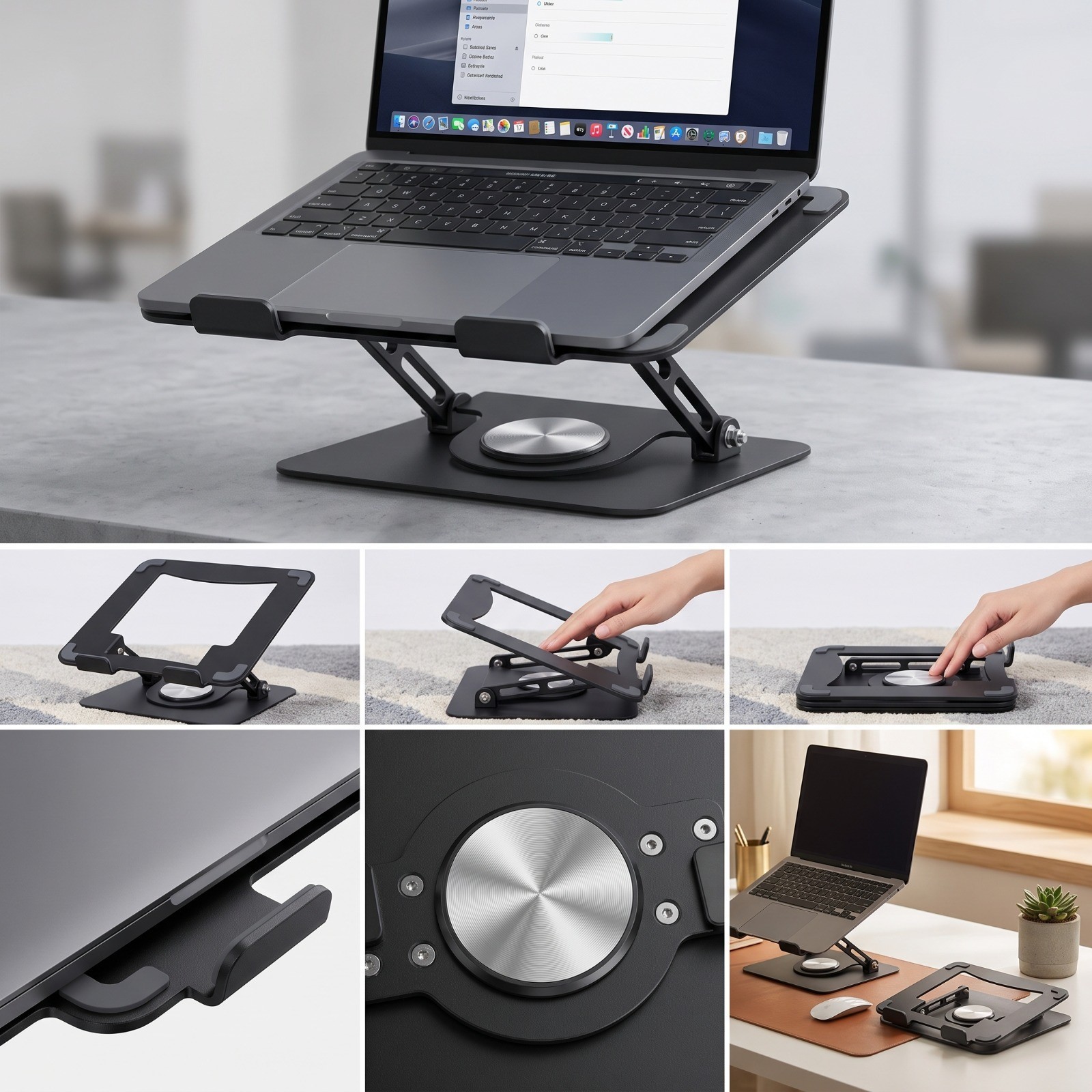 Adjustable Laptop Stand Foldable Aluminum Ergonomic Riser 360° Rotating Base