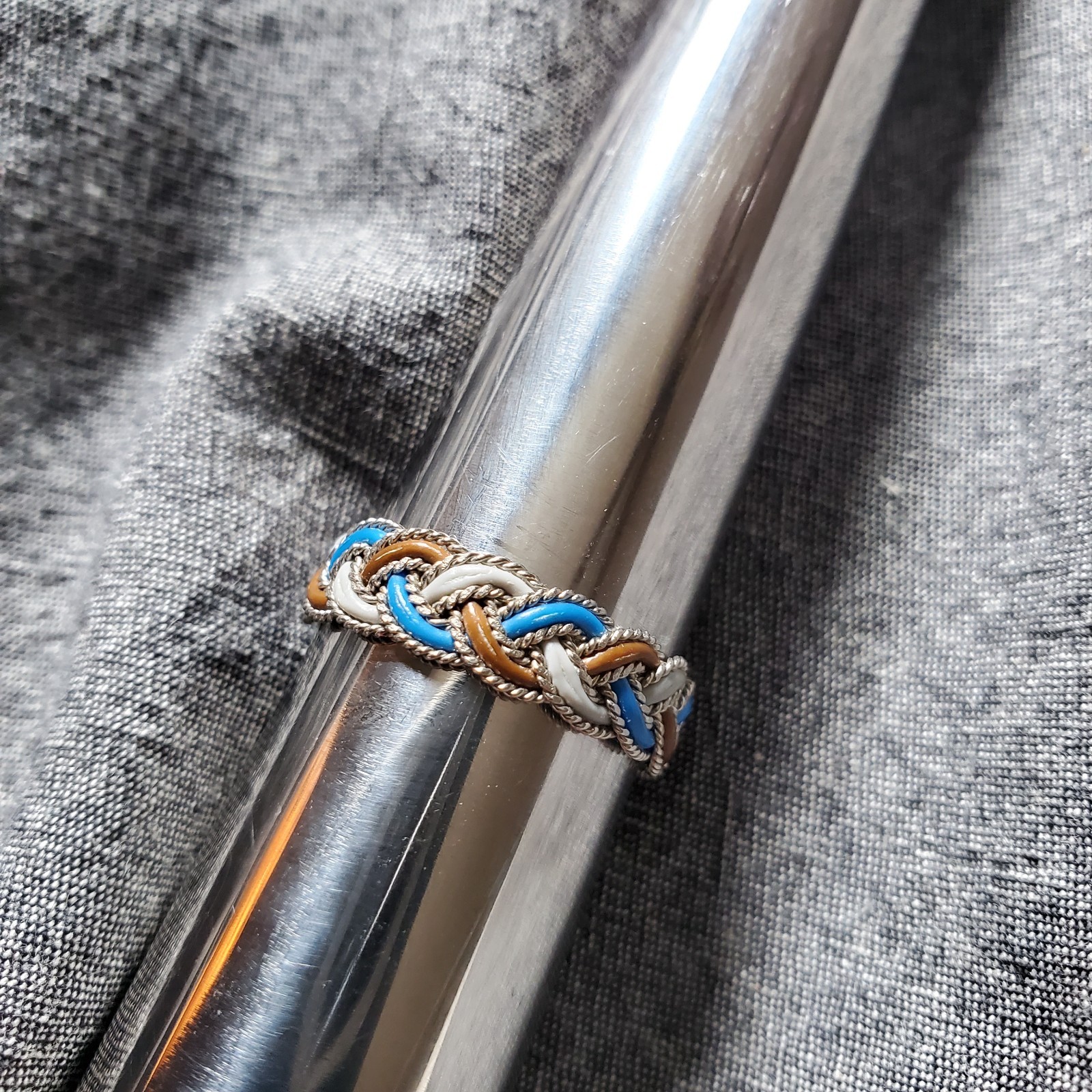 Handmade Upcycled Wire Ring, size 9.5 blue brown gray and silver