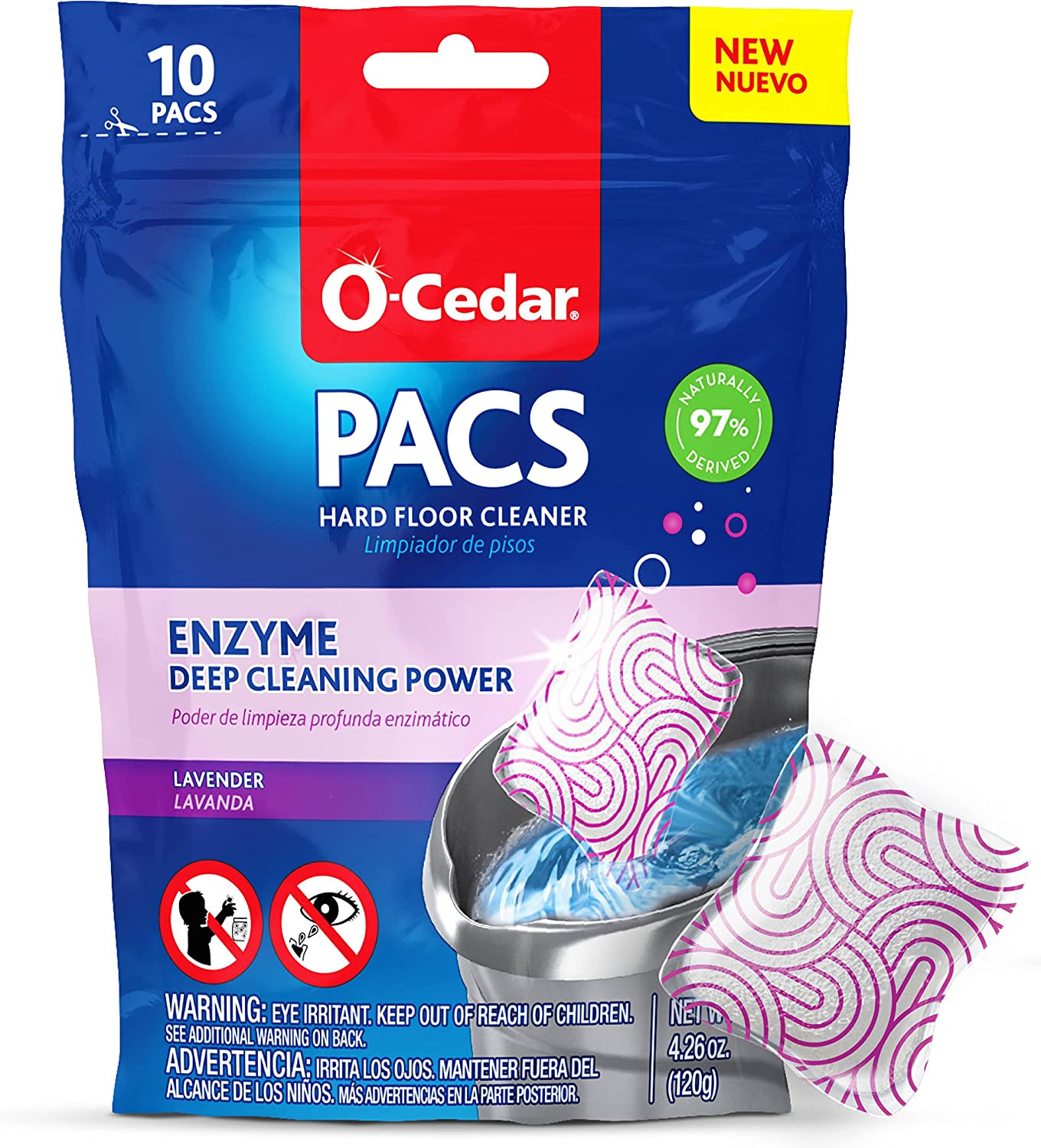 O-Cedar PACS Hard Floor Cleaner, Lavender Scent 10 Count (1-Pack) | Made with Na